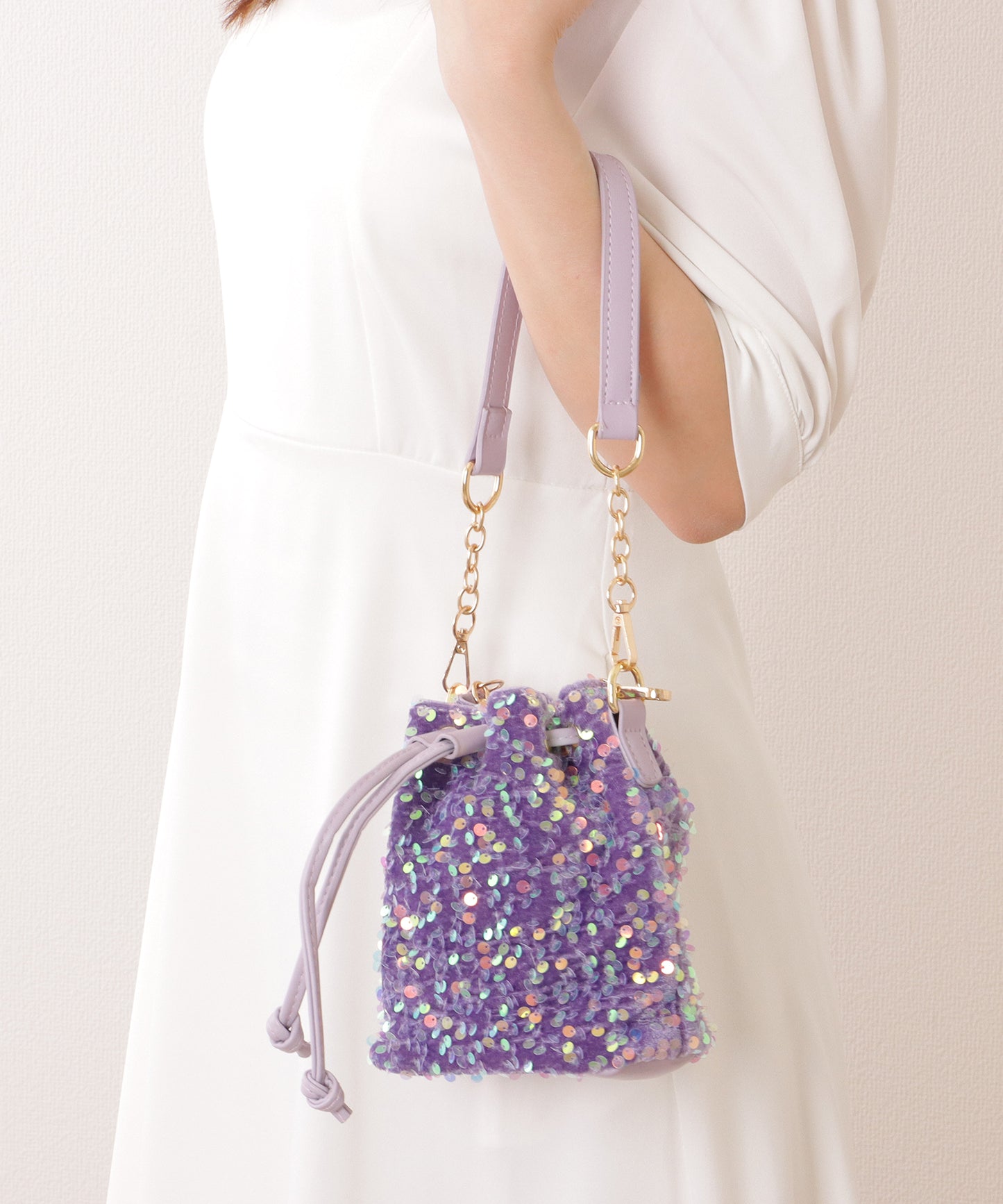 スパンコール 2WAY 巾着 コンパクト ショルダーバッグ