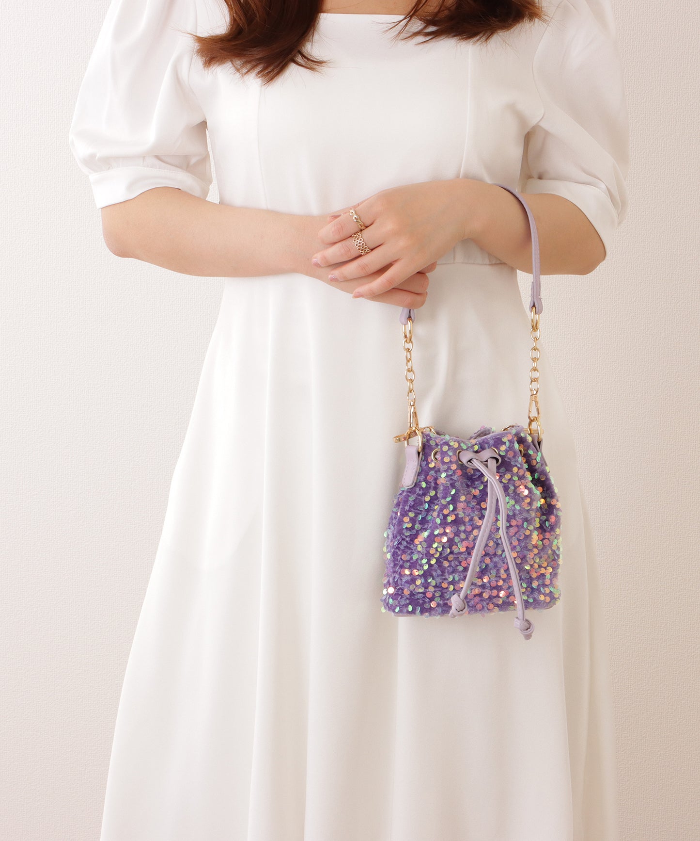 スパンコール 2WAY 巾着 コンパクト ショルダーバッグ