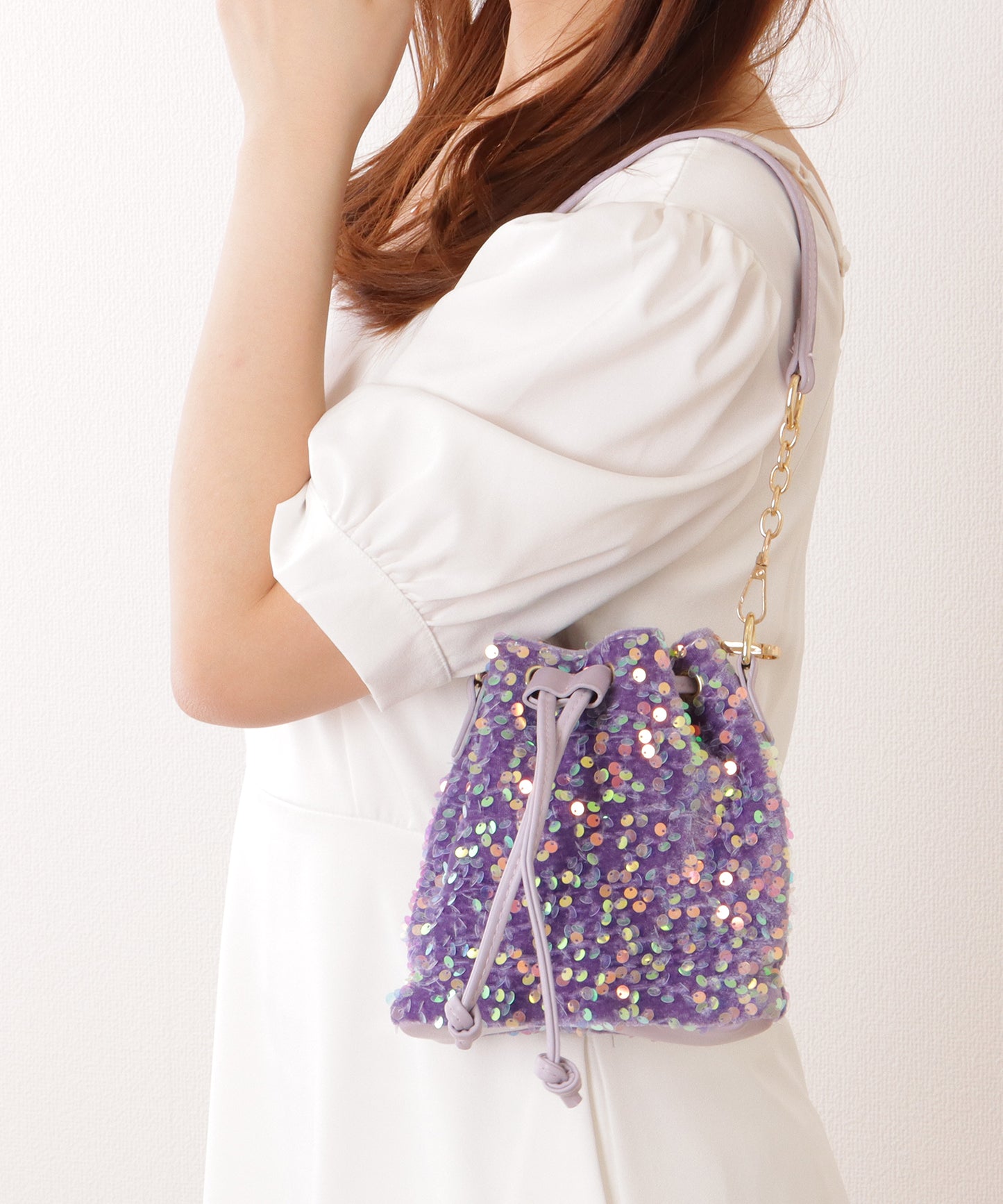 スパンコール 2WAY 巾着 コンパクト ショルダーバッグ