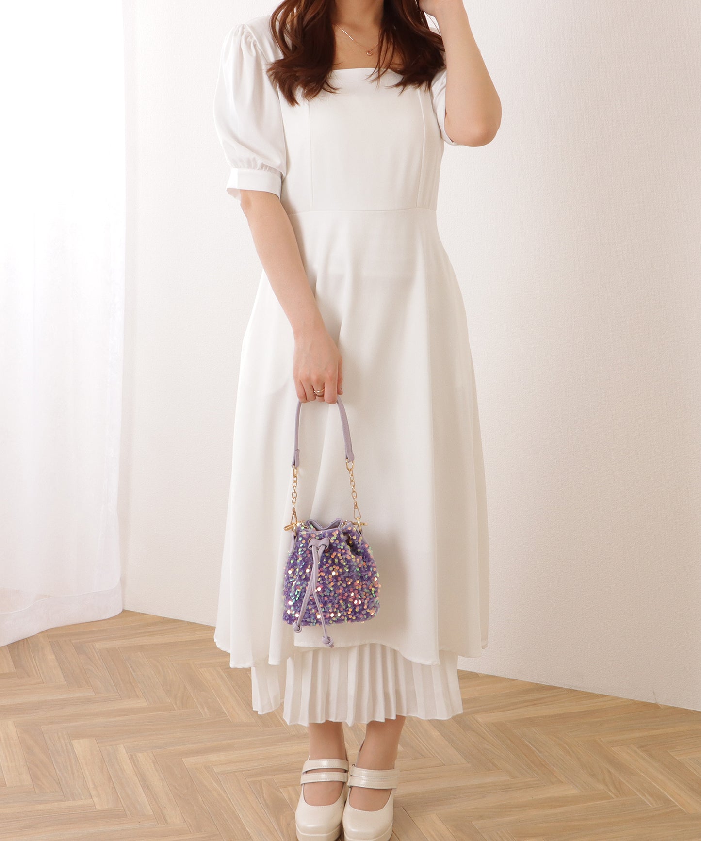 スパンコール 2WAY 巾着 コンパクト ショルダーバッグ