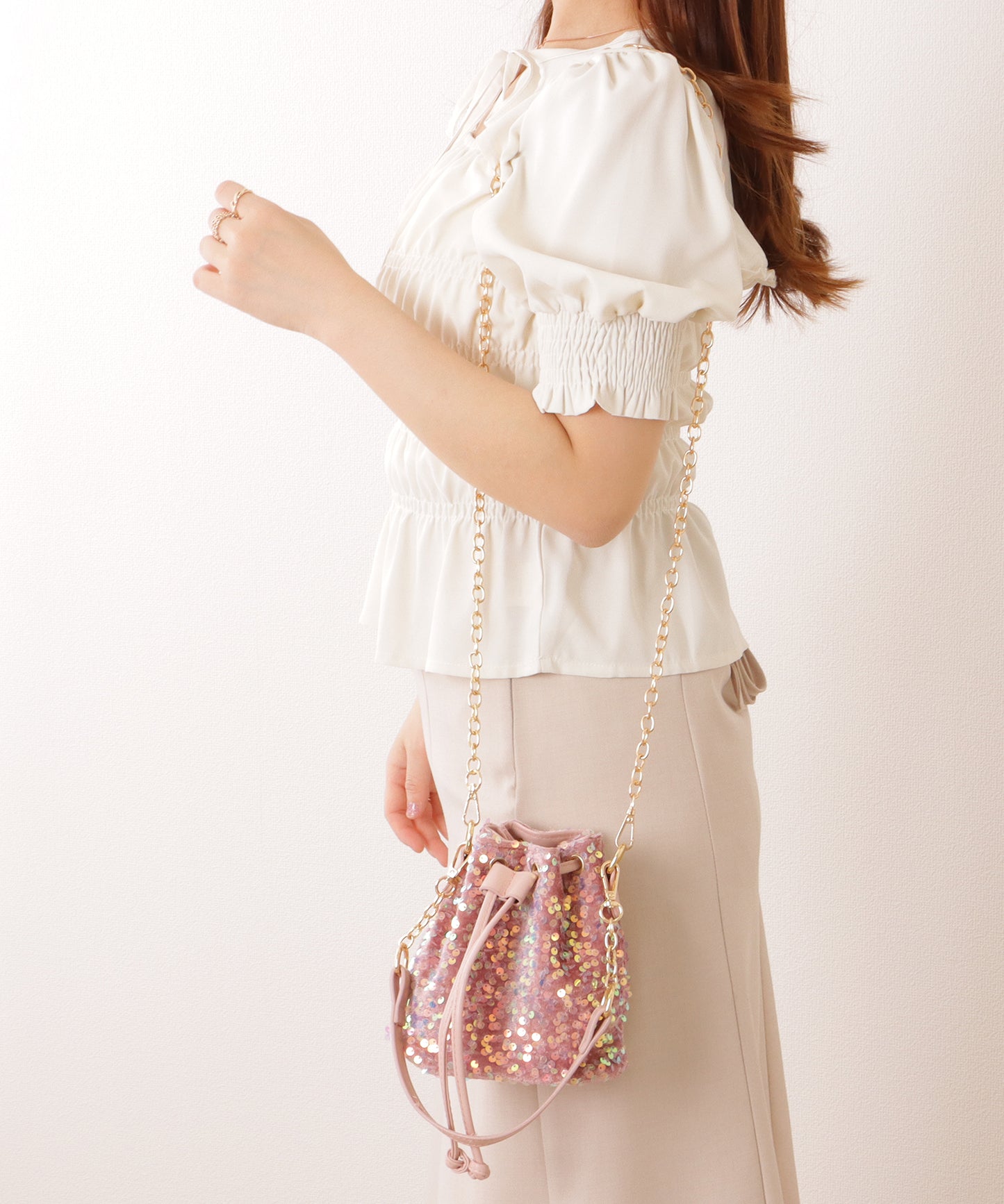 スパンコール 2WAY 巾着 コンパクト ショルダーバッグ