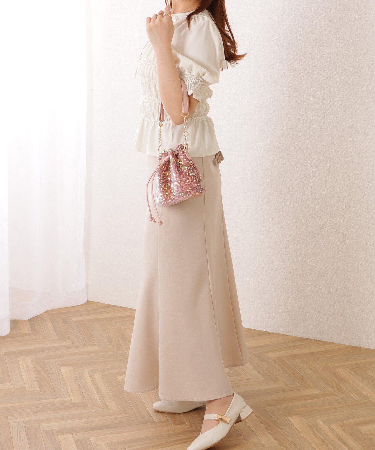 スパンコール 2WAY 巾着 コンパクト ショルダーバッグ