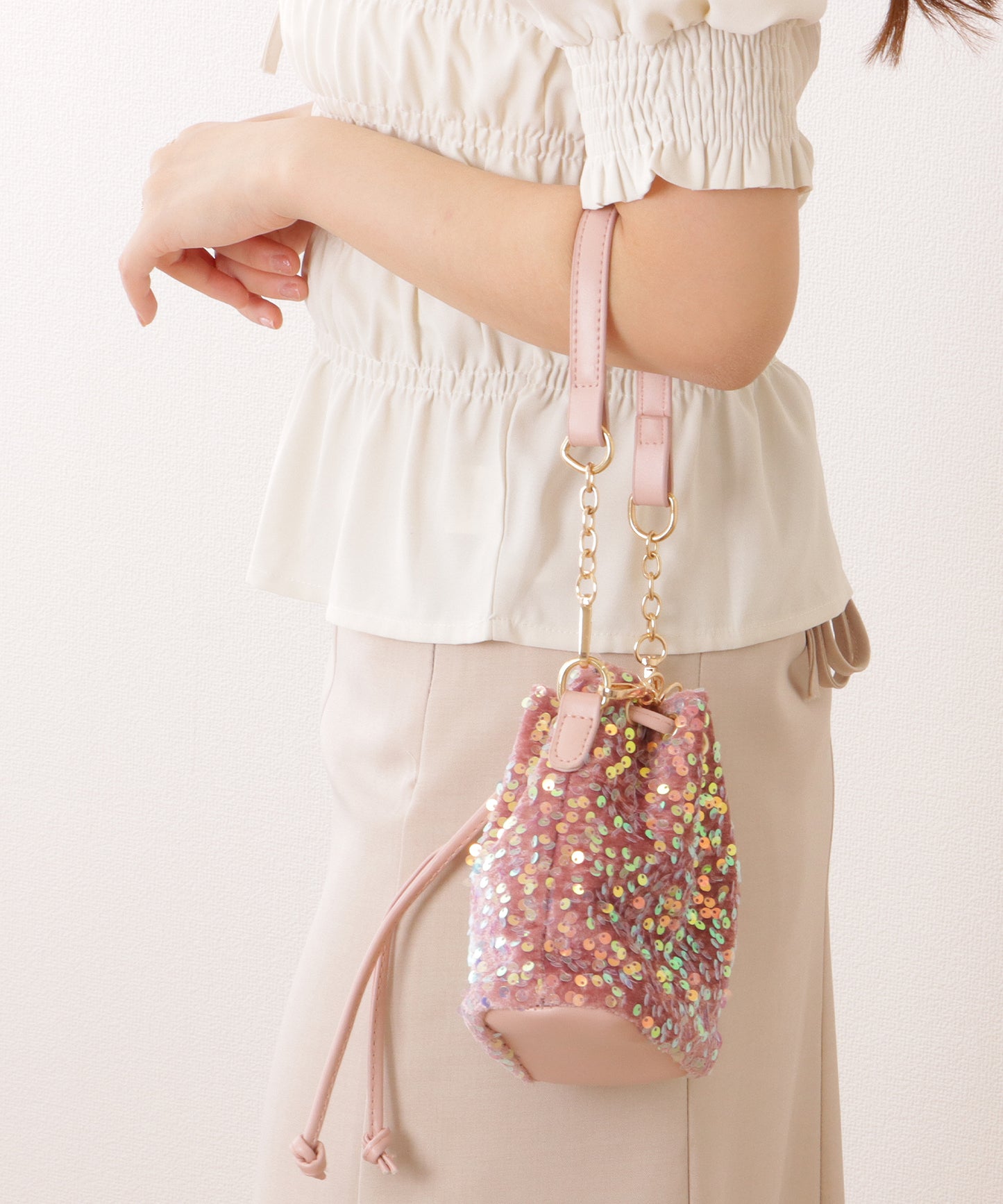 スパンコール 2WAY 巾着 コンパクト ショルダーバッグ