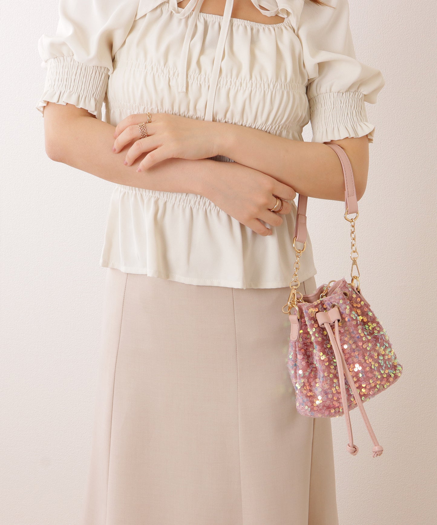 スパンコール 2WAY 巾着 コンパクト ショルダーバッグ