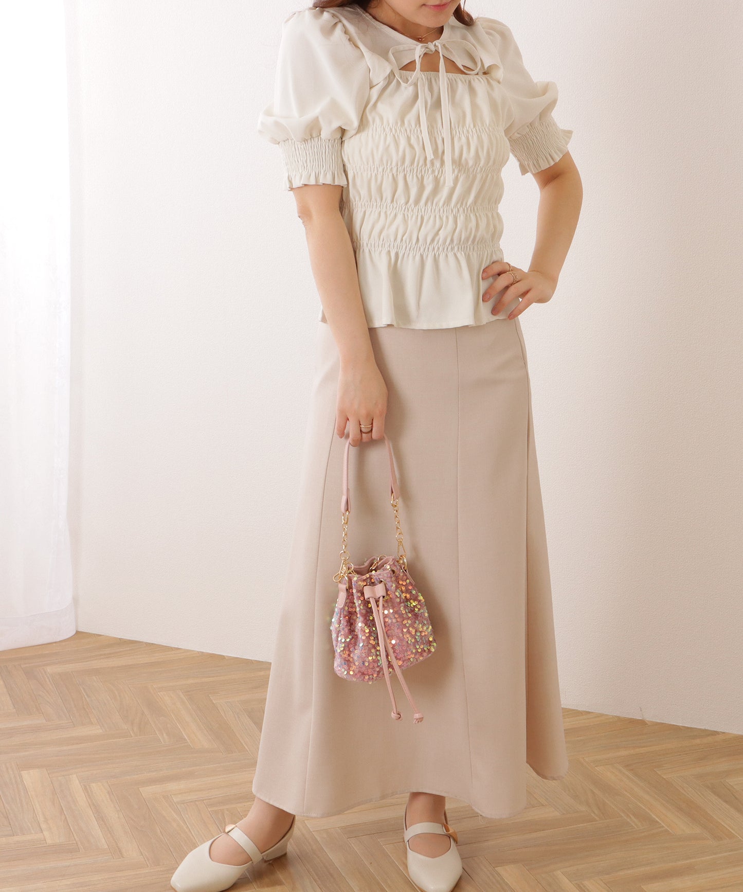 スパンコール 2WAY 巾着 コンパクト ショルダーバッグ