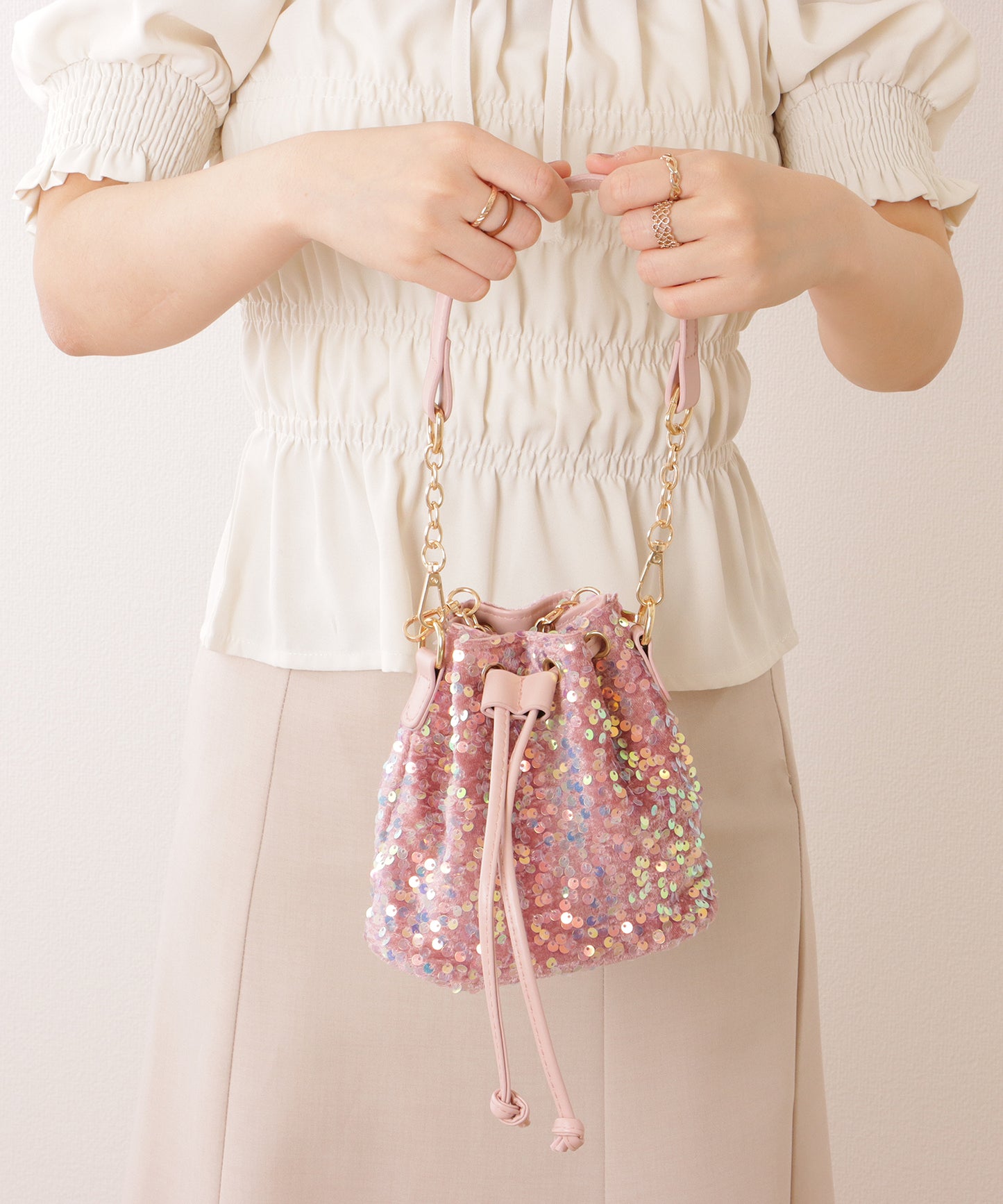 スパンコール 2WAY 巾着 コンパクト ショルダーバッグ