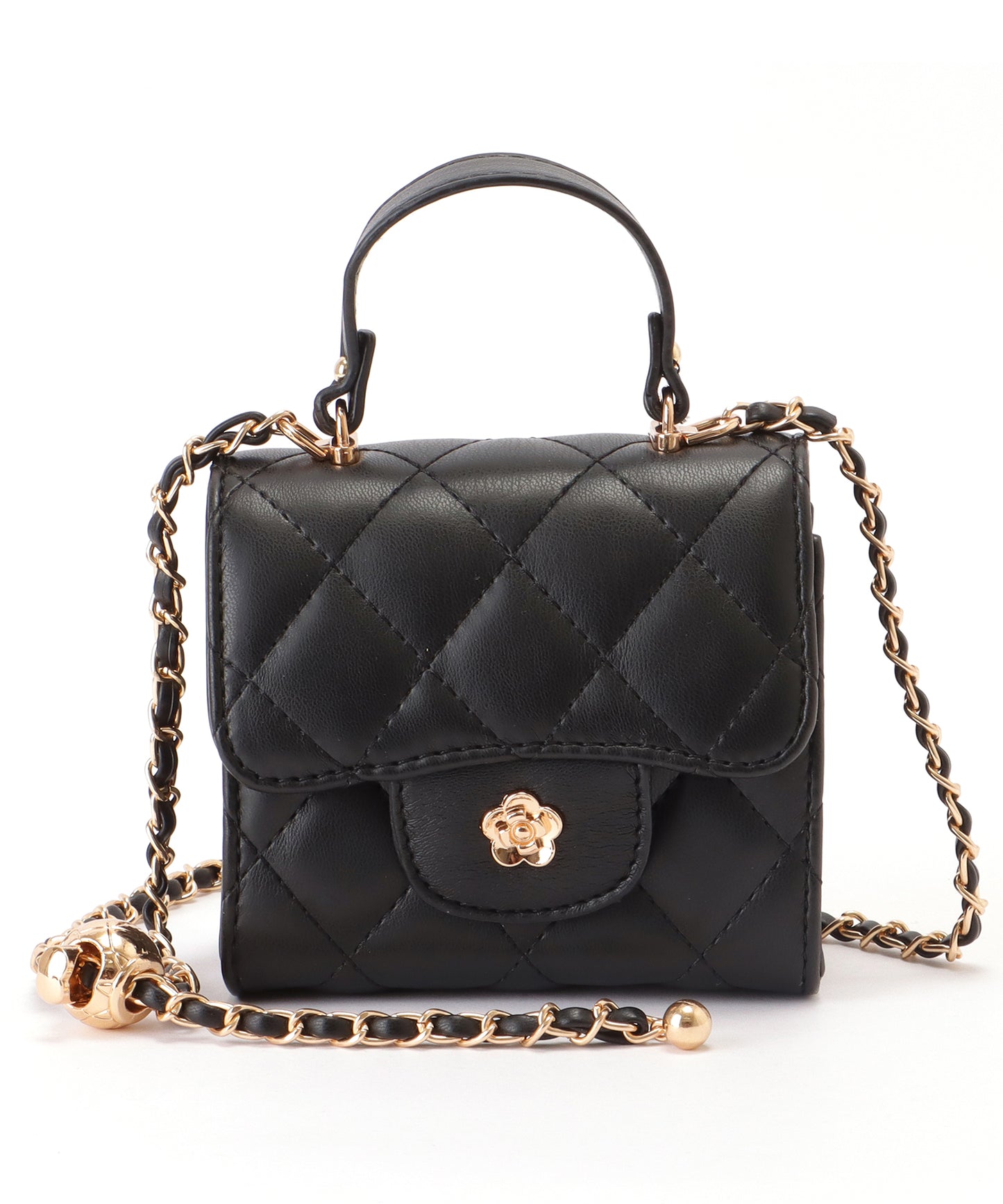 フラワーモチーフ付き 2WAY キルティング スクエア ショルダーバッグ