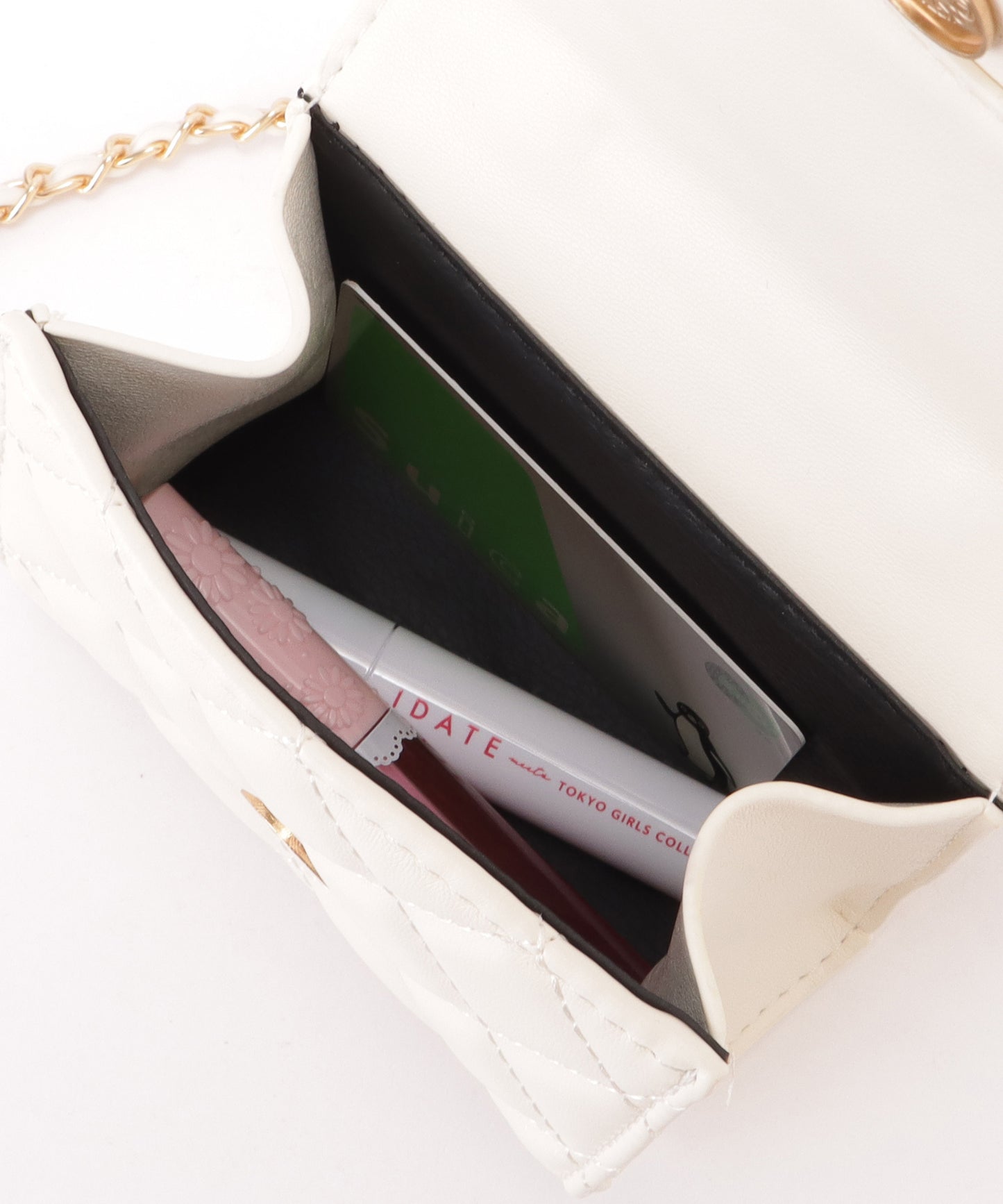 フラワーモチーフ付き 2WAY キルティング スクエア ショルダーバッグ