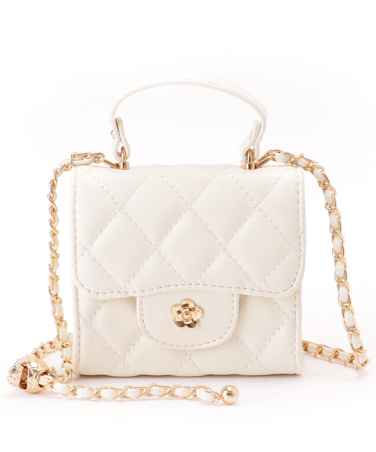 フラワーモチーフ付き 2WAY キルティング スクエア ショルダーバッグ