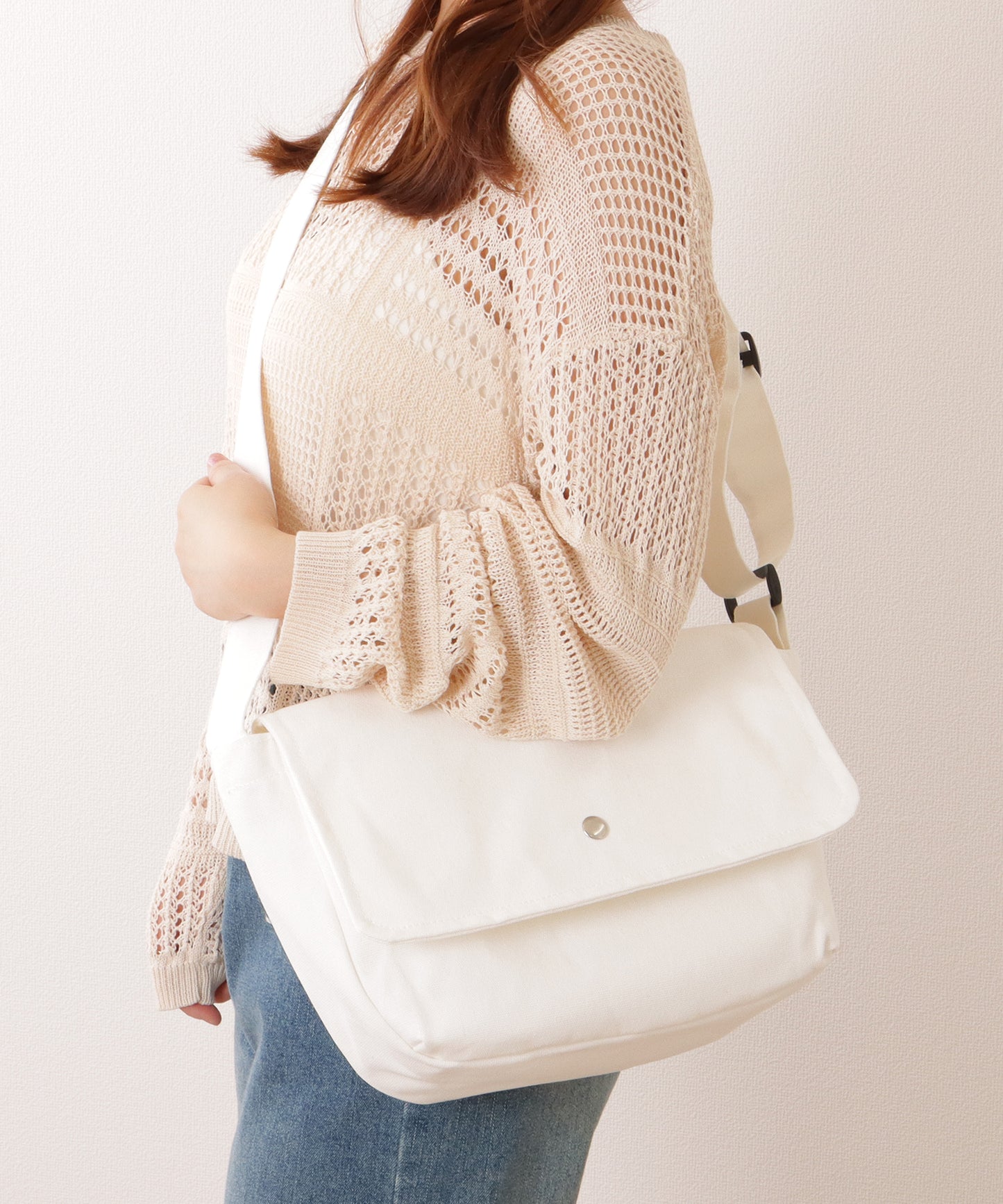 フラップ付き スクエア キャンバス ショルダーバッグ