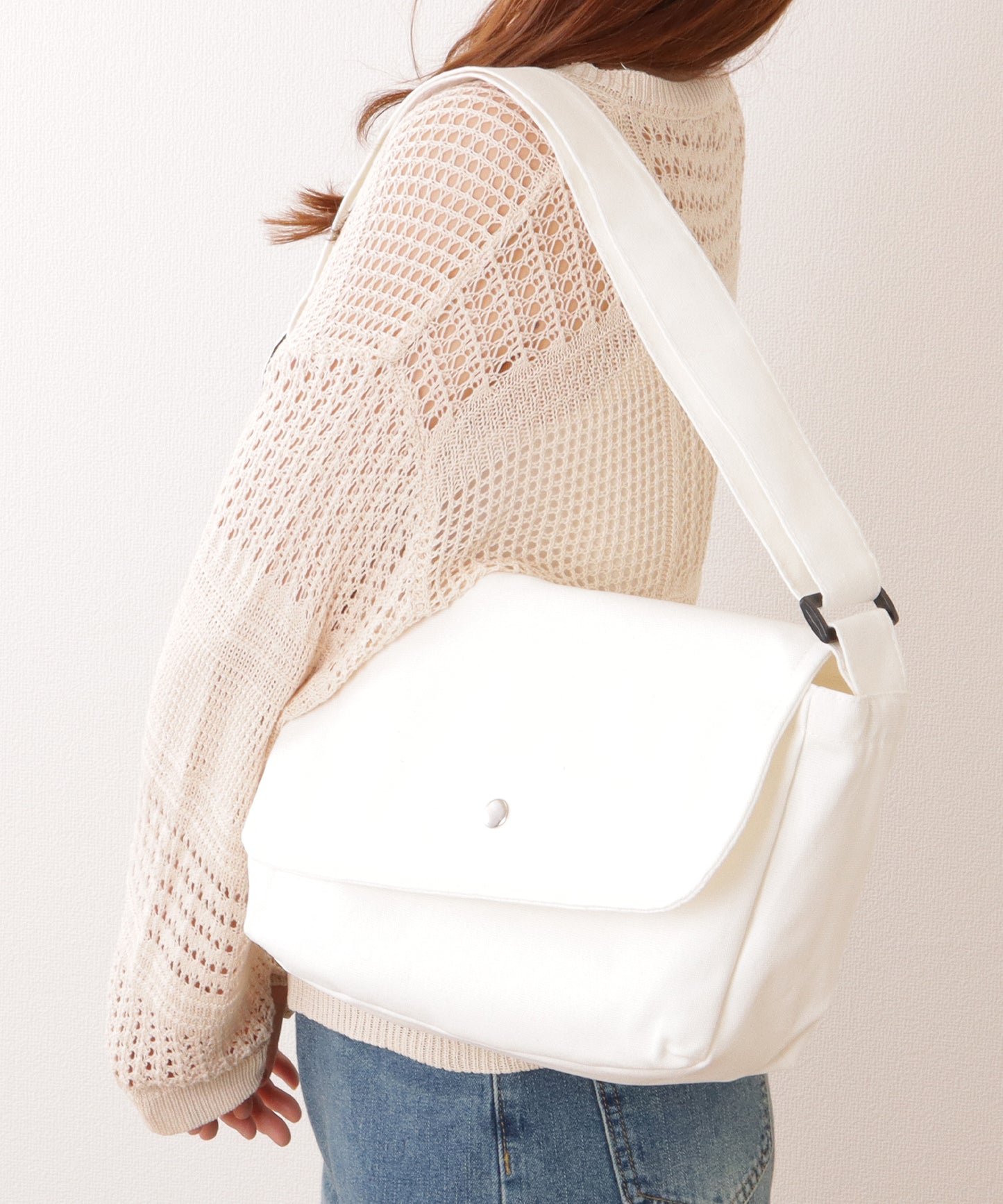 フラップ付き スクエア キャンバス ショルダーバッグ