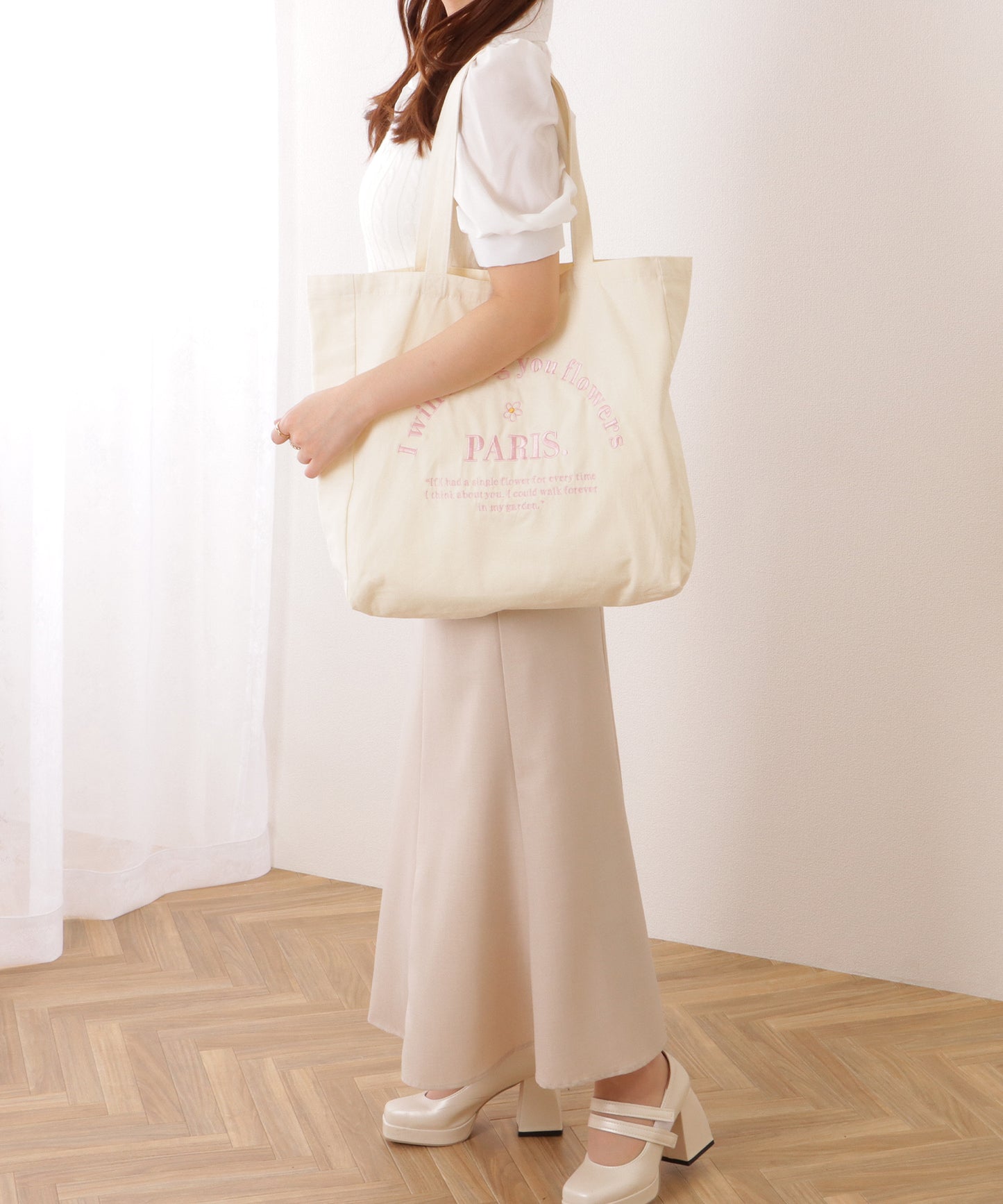 配色 レター 刺繍 スクエア トートバッグ