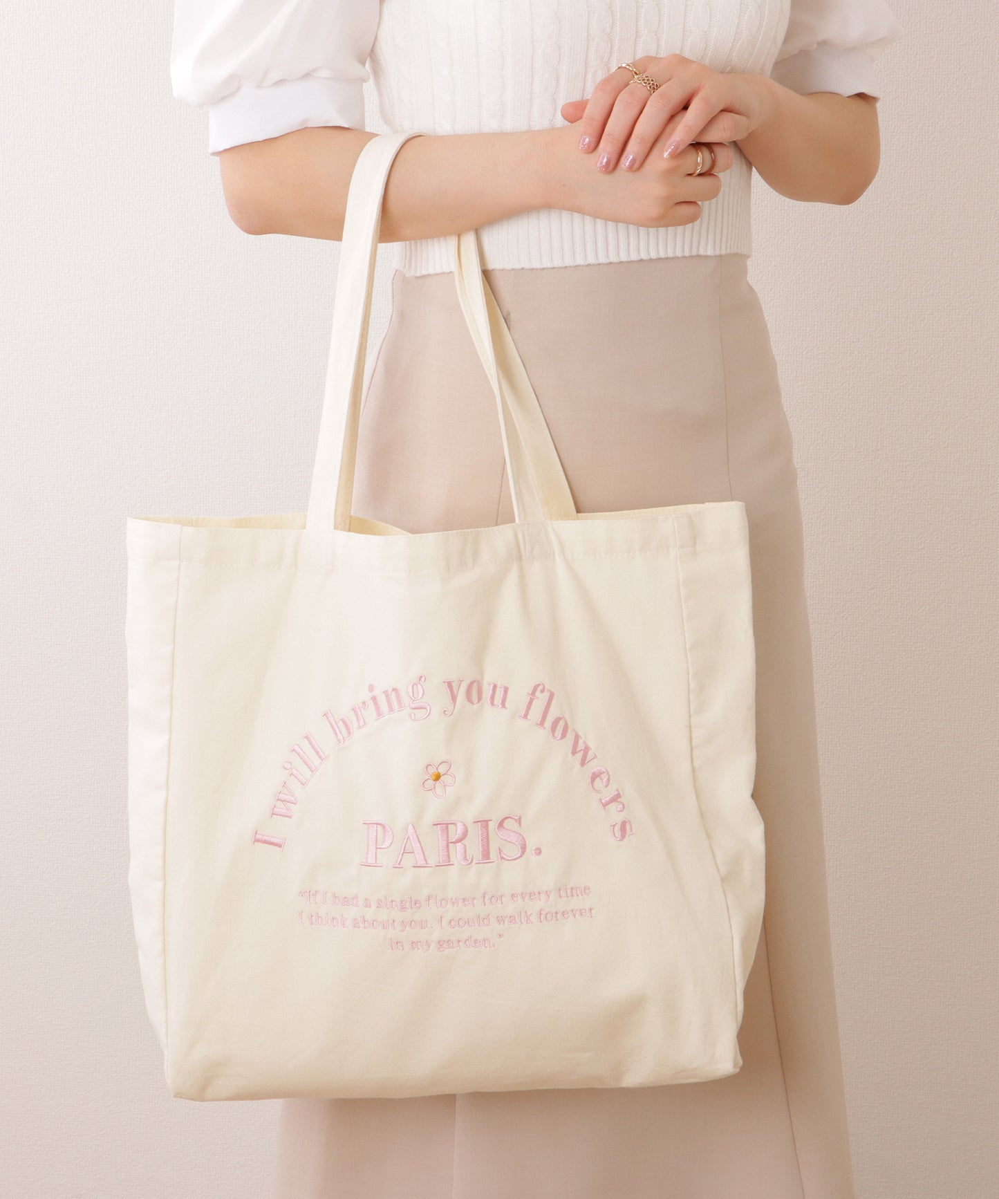 配色 レター 刺繍 スクエア トートバッグ