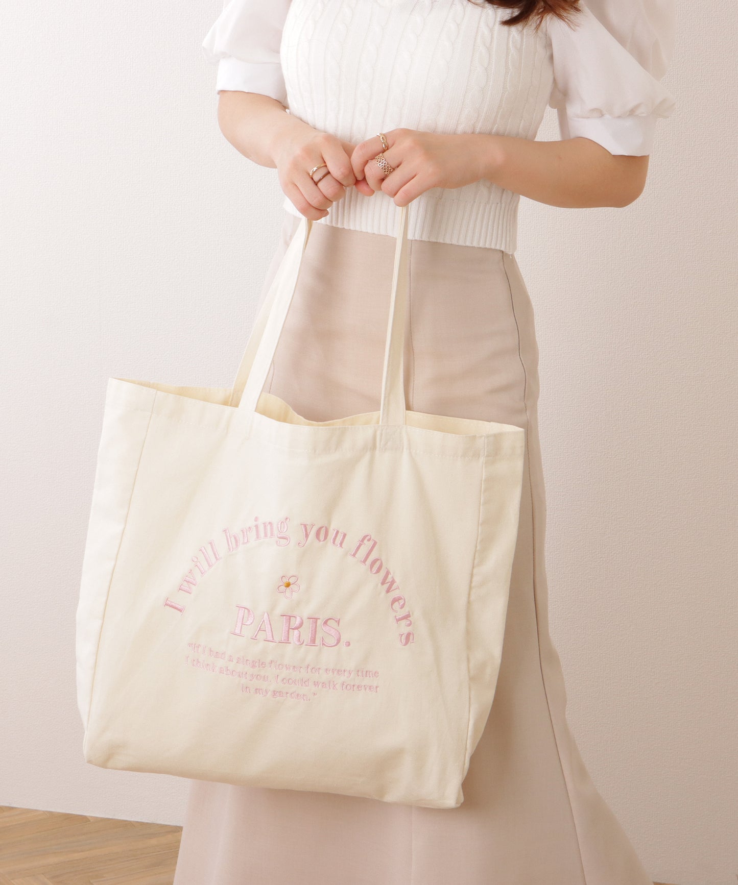 配色 レター 刺繍 スクエア トートバッグ