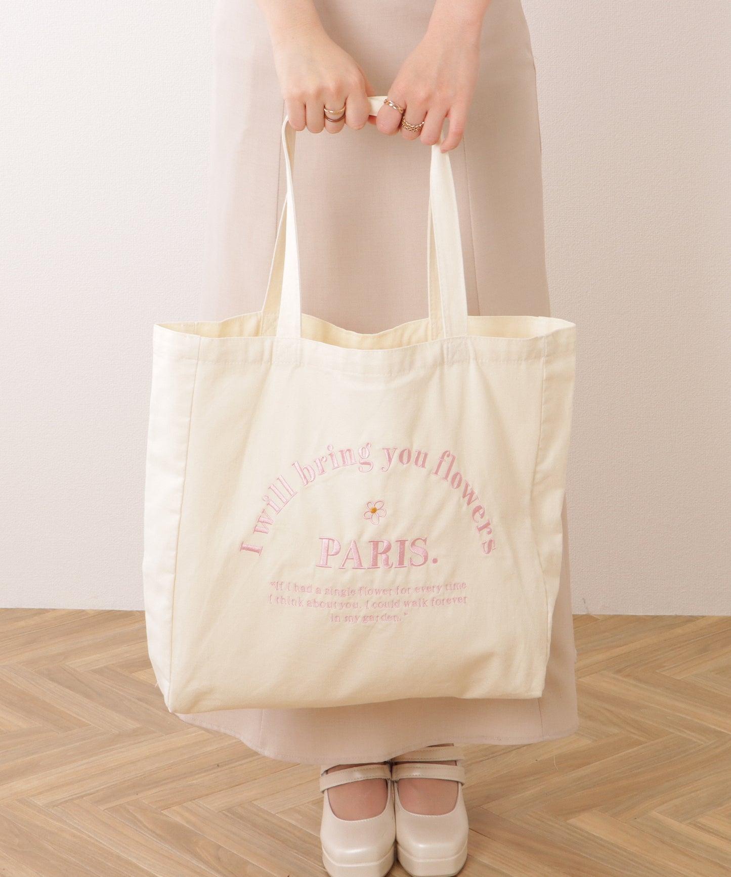 配色 レター 刺繍 スクエア トートバッグ
