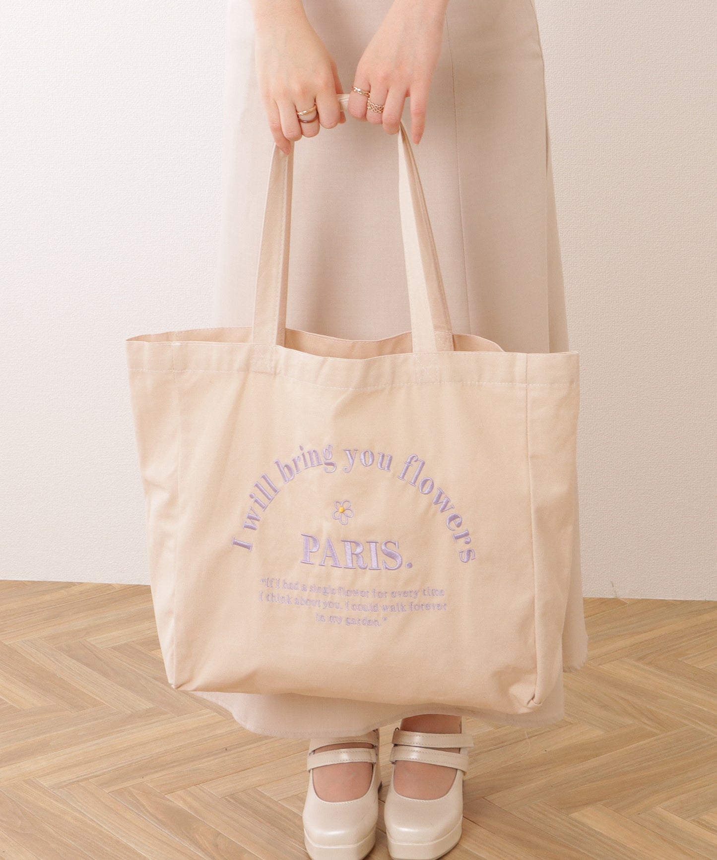配色 レター 刺繍 スクエア トートバッグ