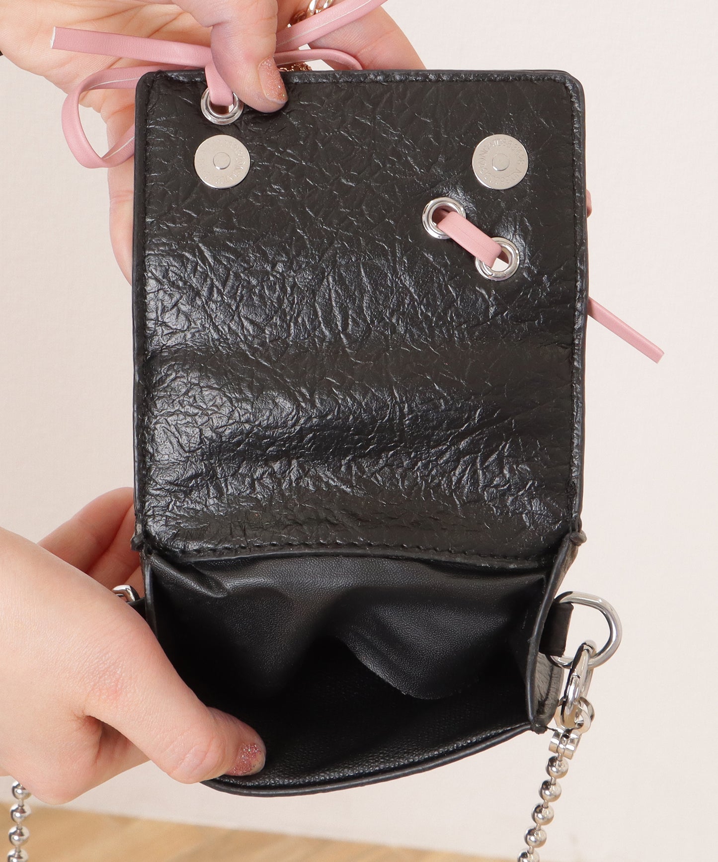 ボールハンドル 配色 リボン コンパクト ショルダー ポーチ