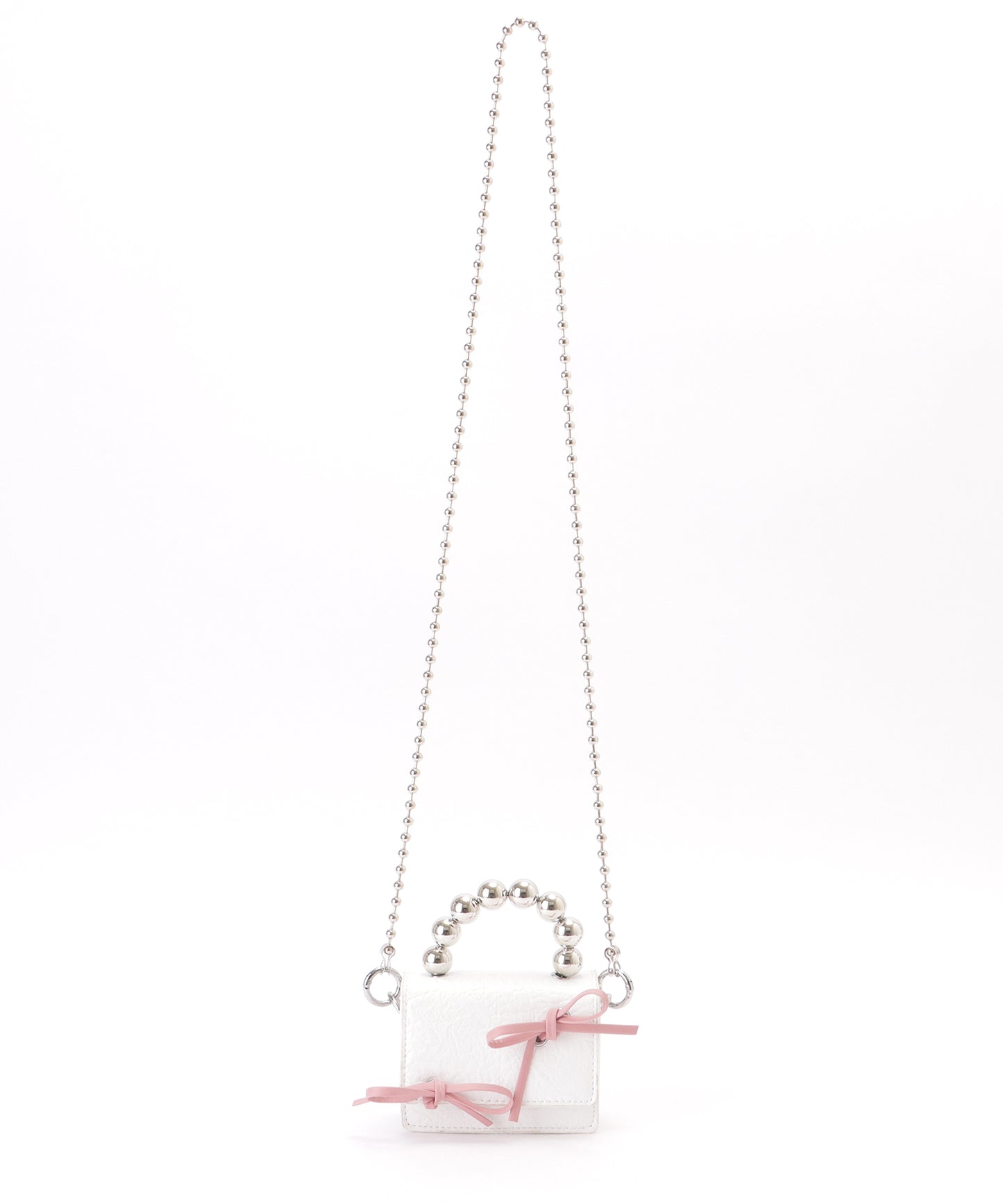 ボールハンドル 配色 リボン コンパクト ショルダー ポーチ