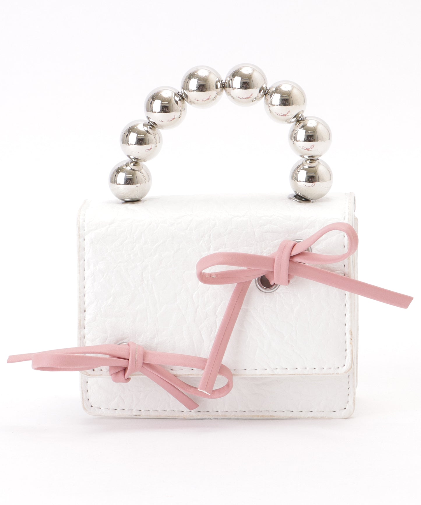 ボールハンドル 配色 リボン コンパクト ショルダー ポーチ