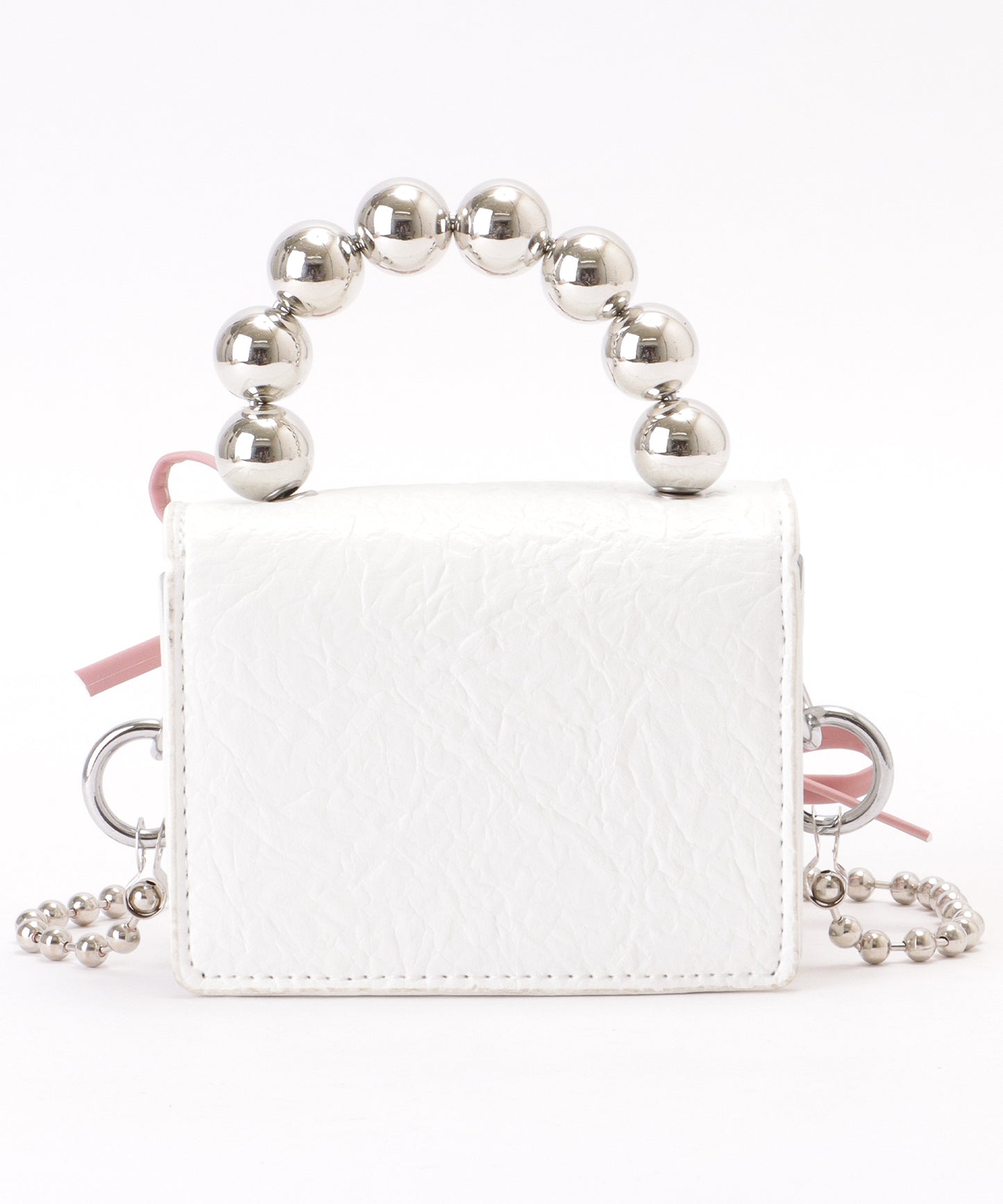 ボールハンドル 配色 リボン コンパクト ショルダー ポーチ