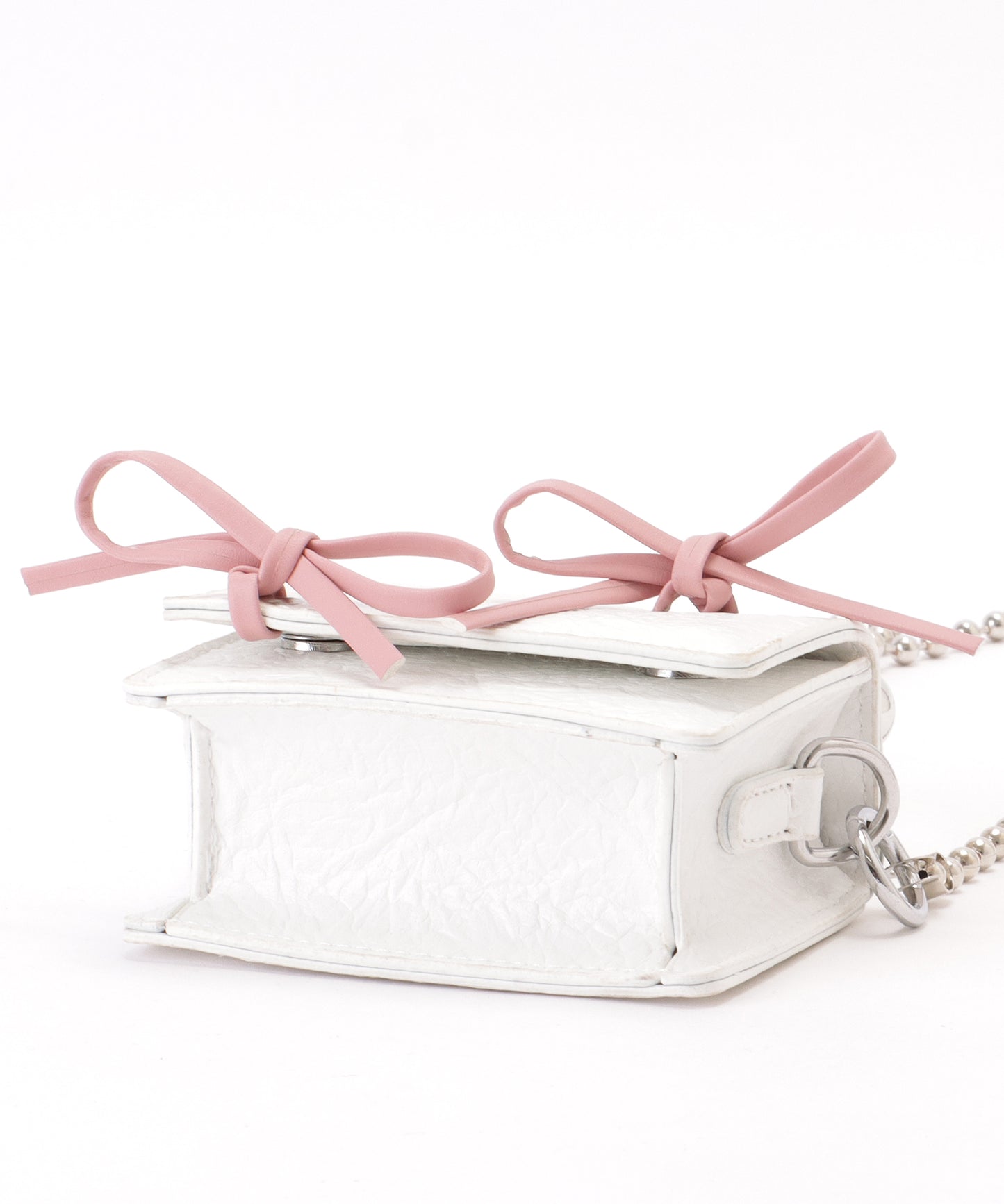 ボールハンドル 配色 リボン コンパクト ショルダー ポーチ