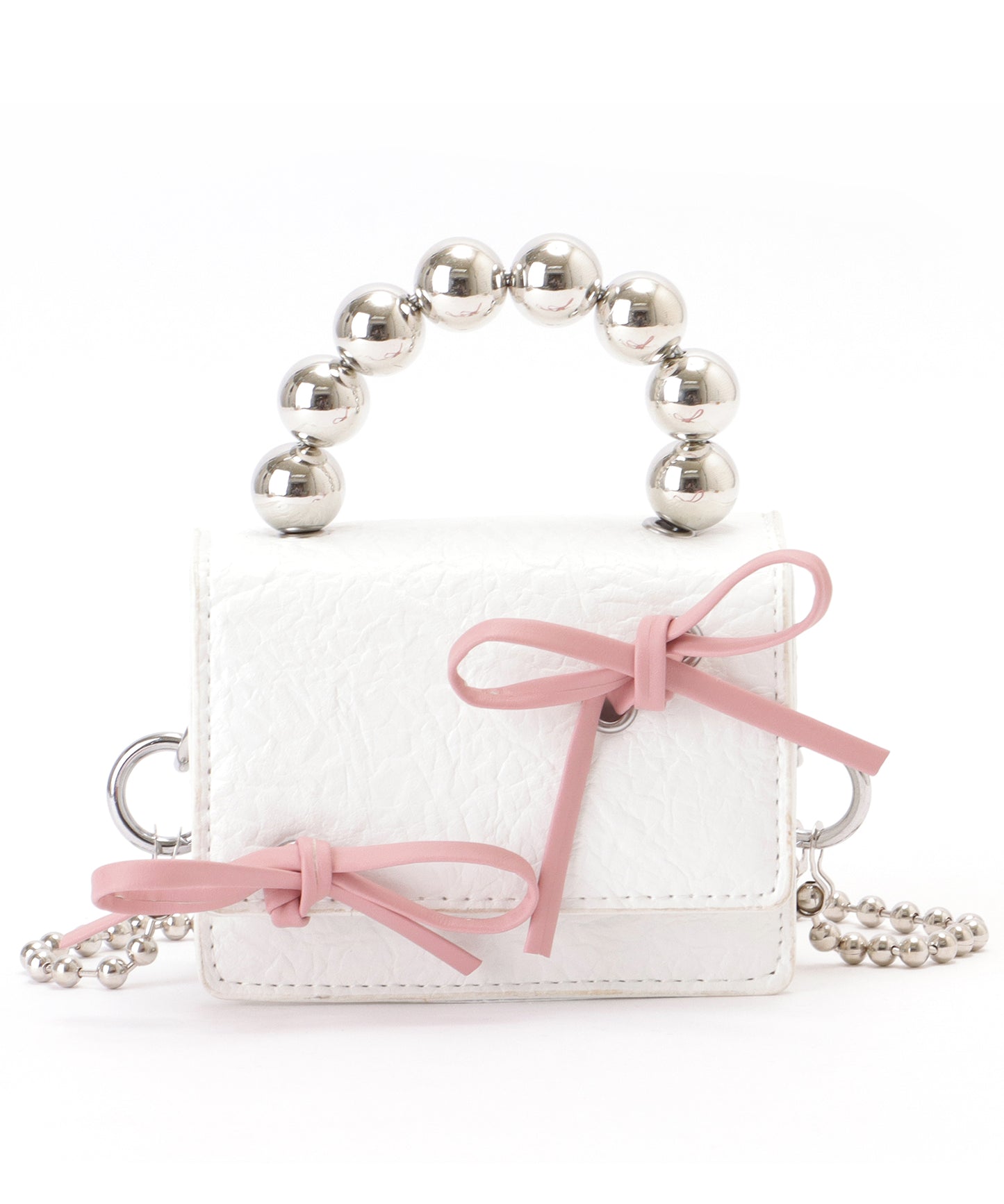 ボールハンドル 配色 リボン コンパクト ショルダー ポーチ