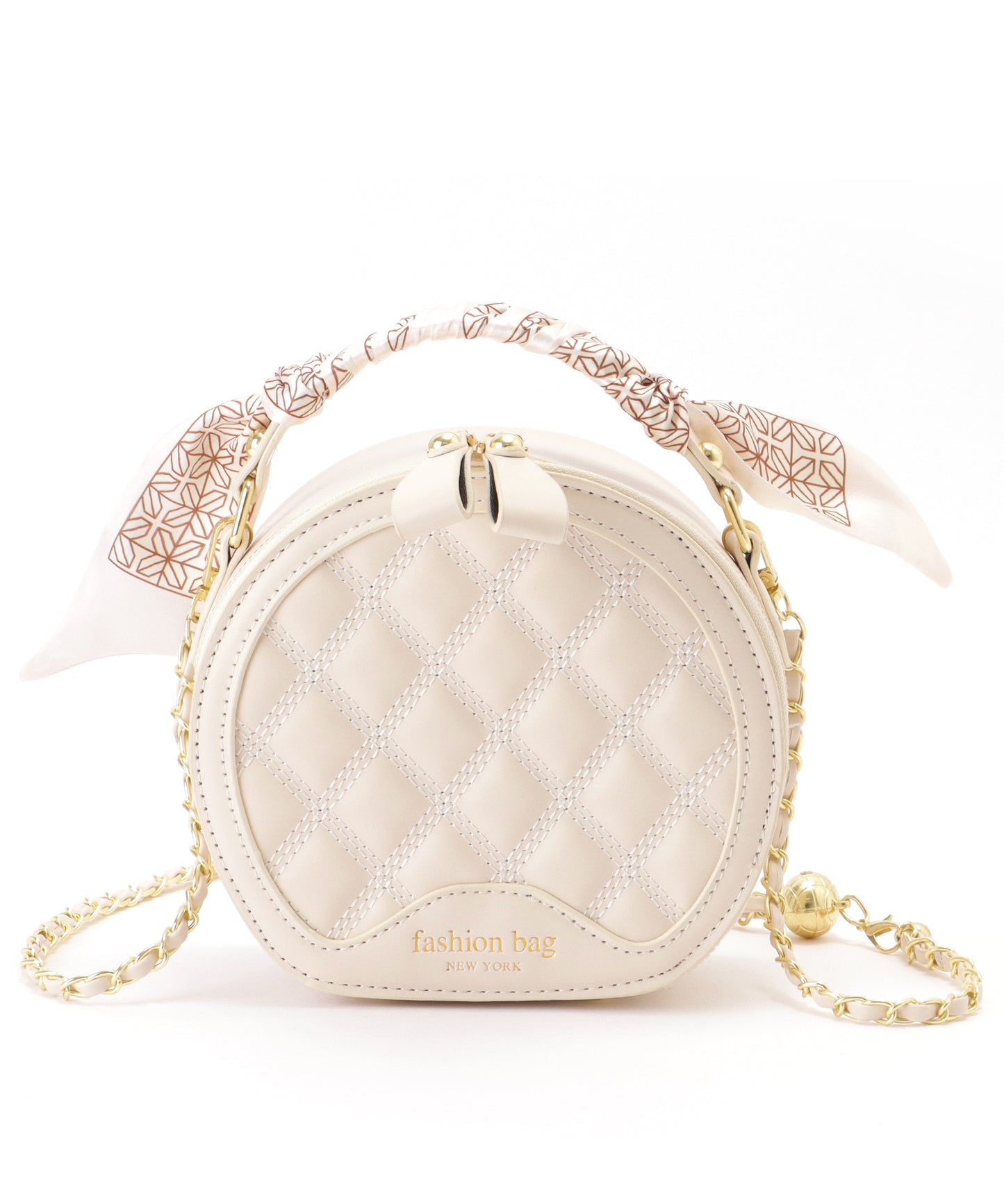 スカーフハンドル キルティング ラウンド チェーンショルダー バッグ