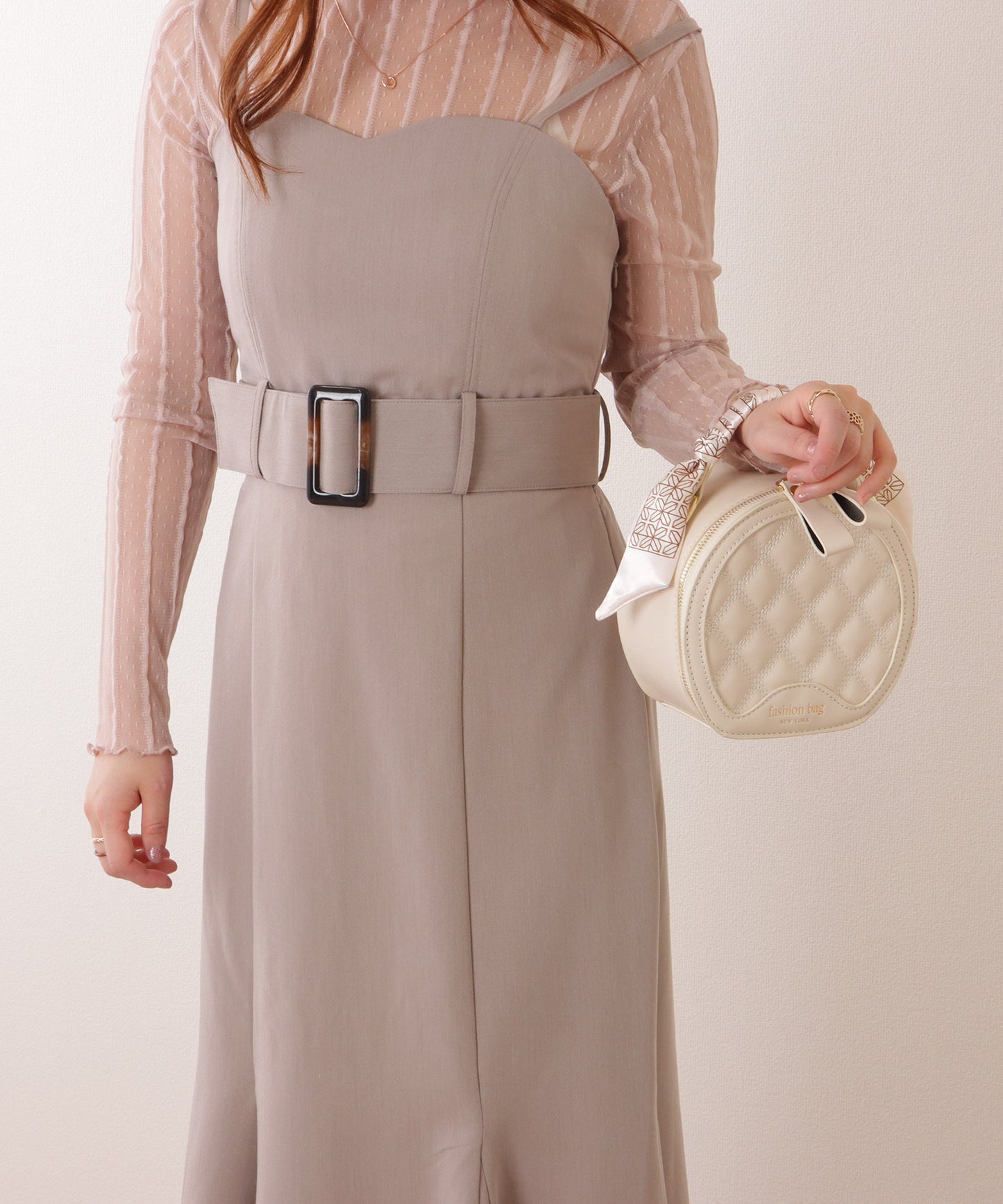 スカーフハンドル キルティング ラウンド チェーンショルダー バッグ