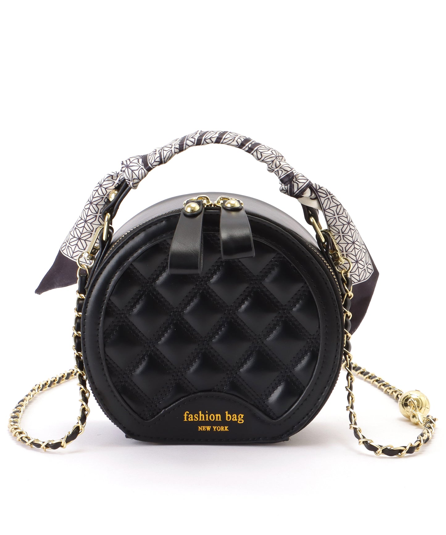 スカーフハンドル キルティング ラウンド チェーンショルダー バッグ