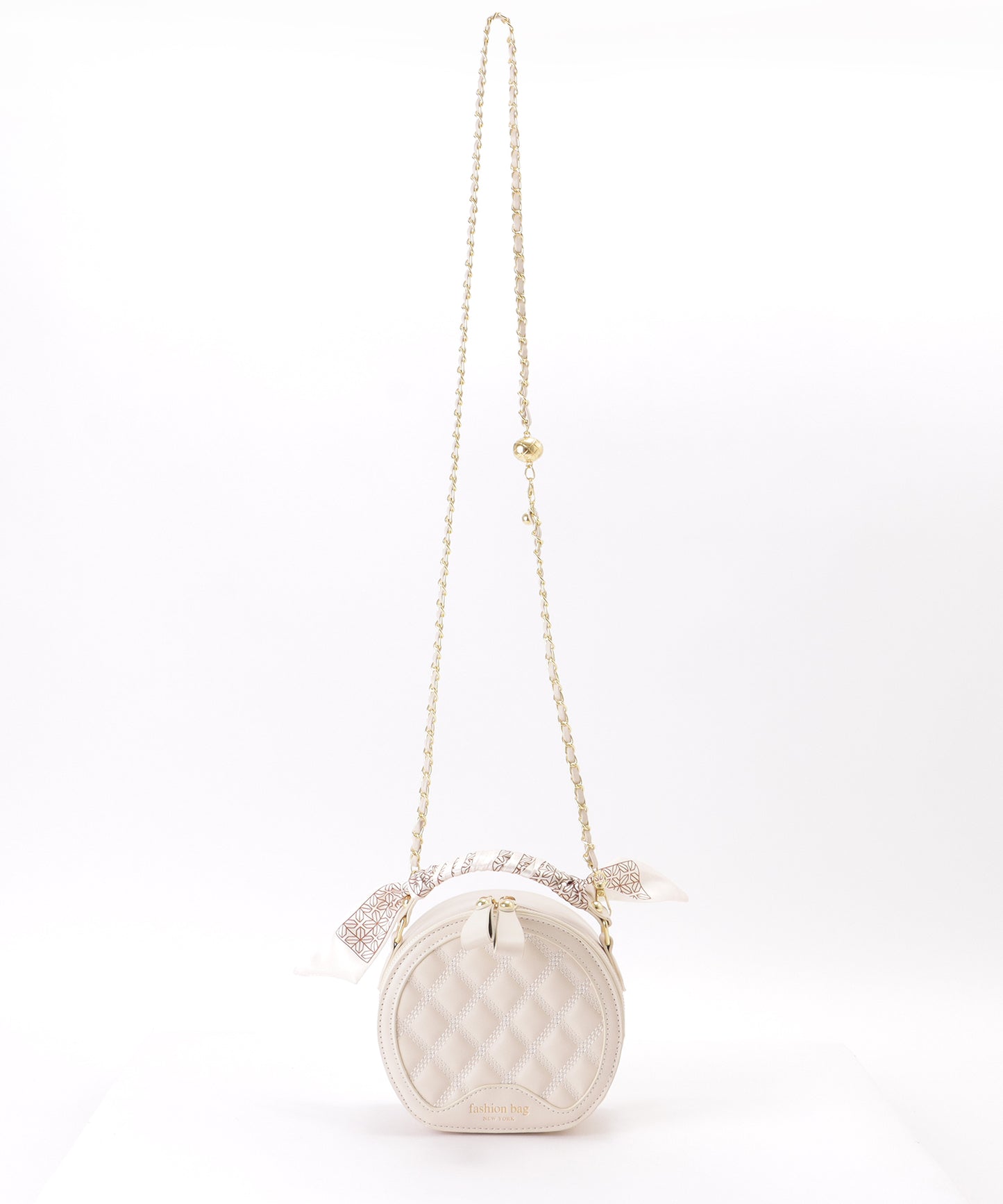 スカーフハンドル キルティング ラウンド チェーンショルダー バッグ