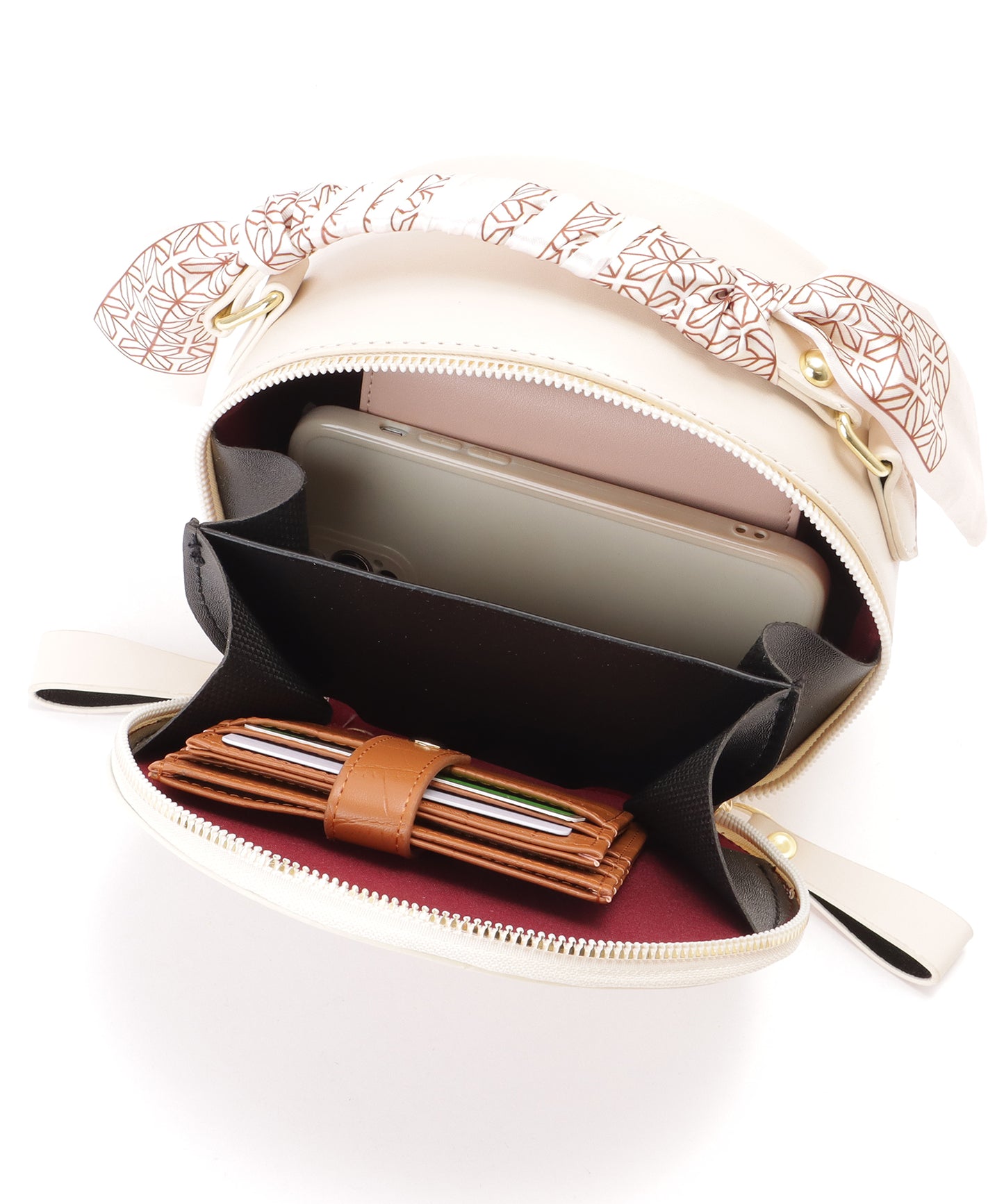 スカーフハンドル キルティング ラウンド チェーンショルダー バッグ