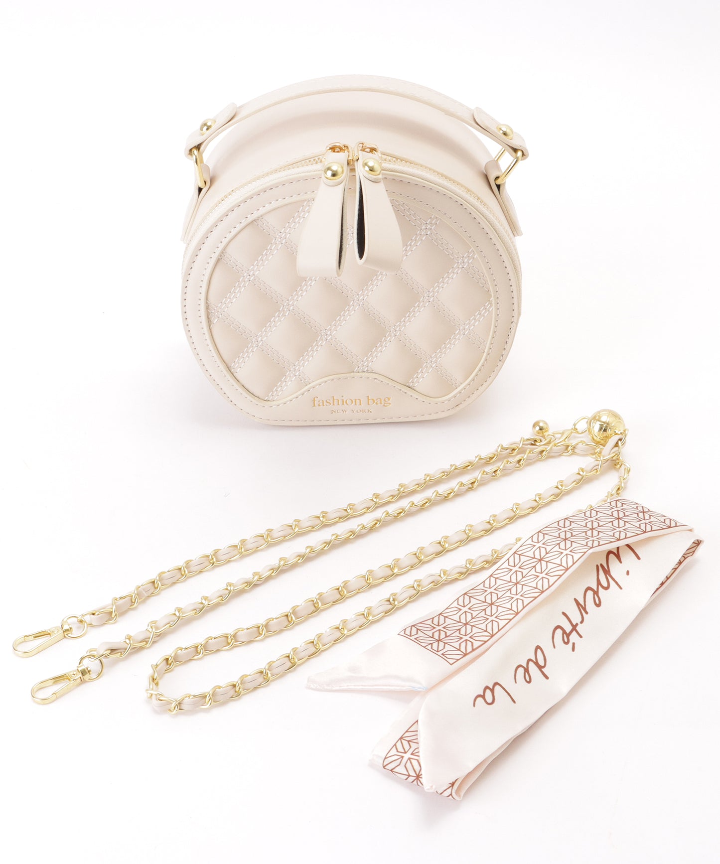 スカーフハンドル キルティング ラウンド チェーンショルダー バッグ