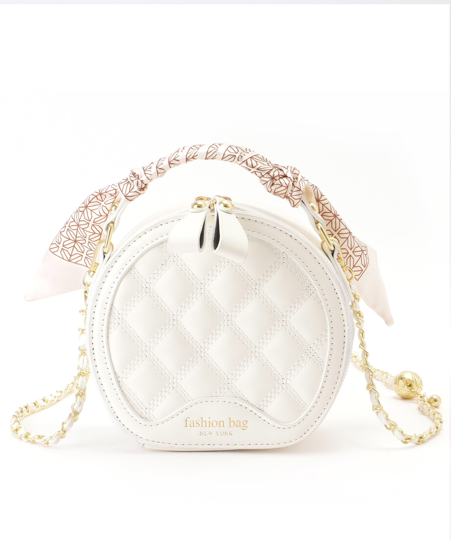 スカーフハンドル キルティング ラウンド チェーンショルダー バッグ