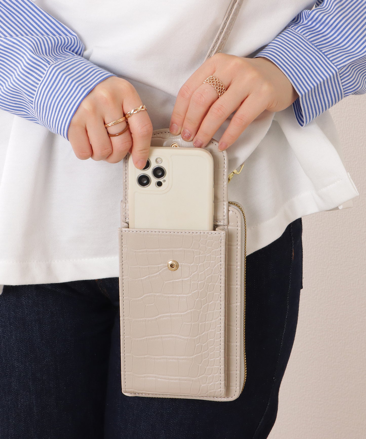 クロコダイル 型押し コンパクトショルダー ケース