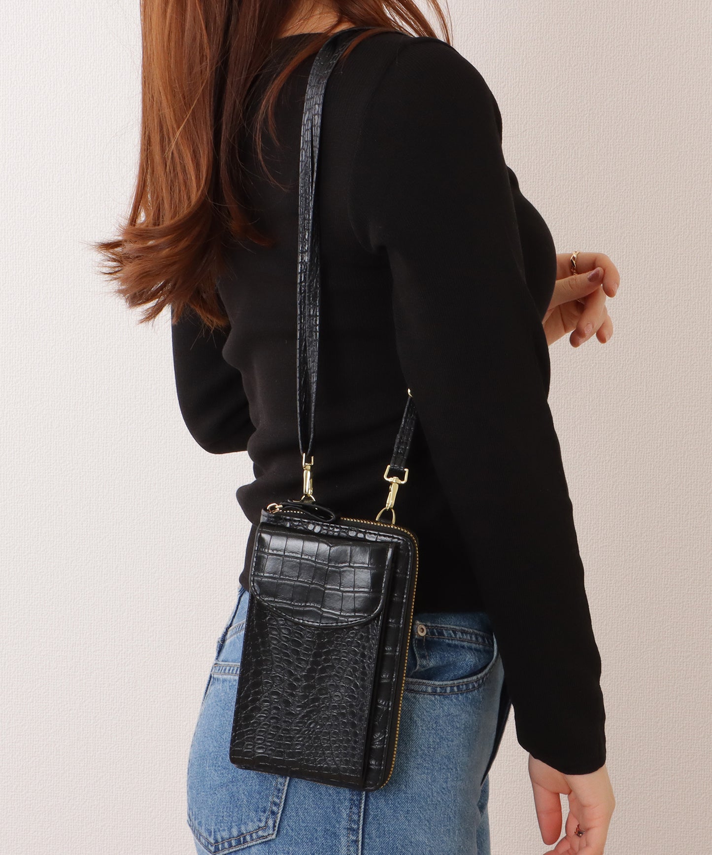 クロコダイル 型押し コンパクトショルダー ケース