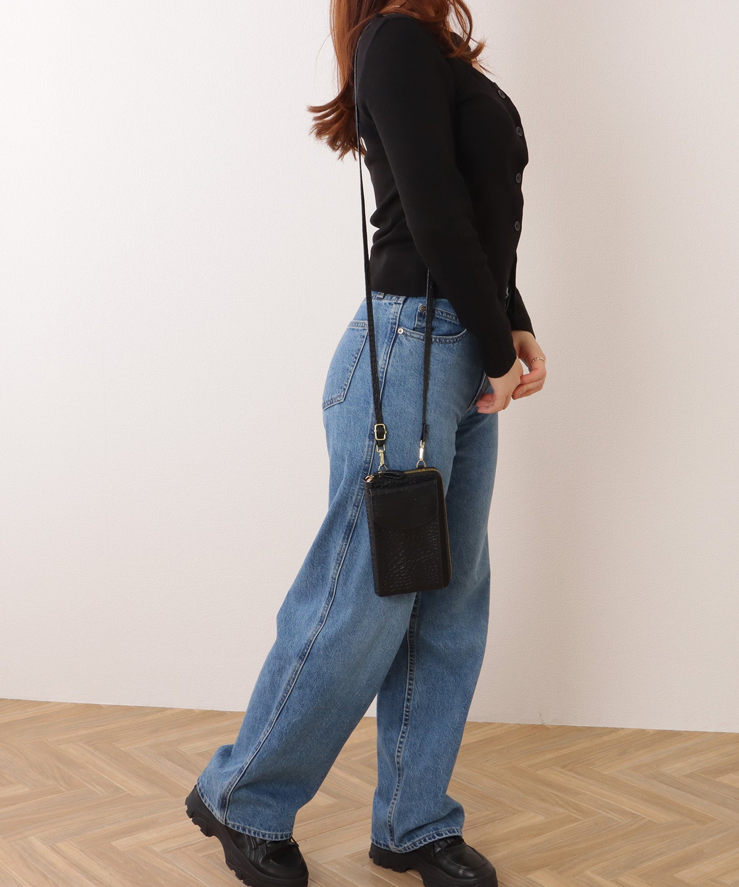 クロコダイル 型押し コンパクトショルダー ケース