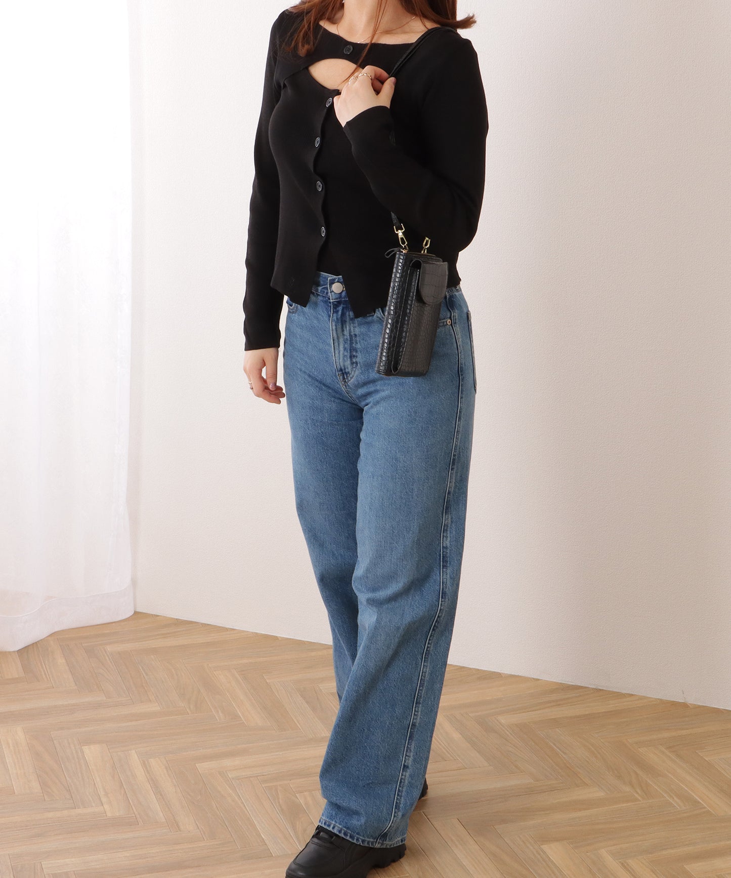 クロコダイル 型押し コンパクトショルダー ケース