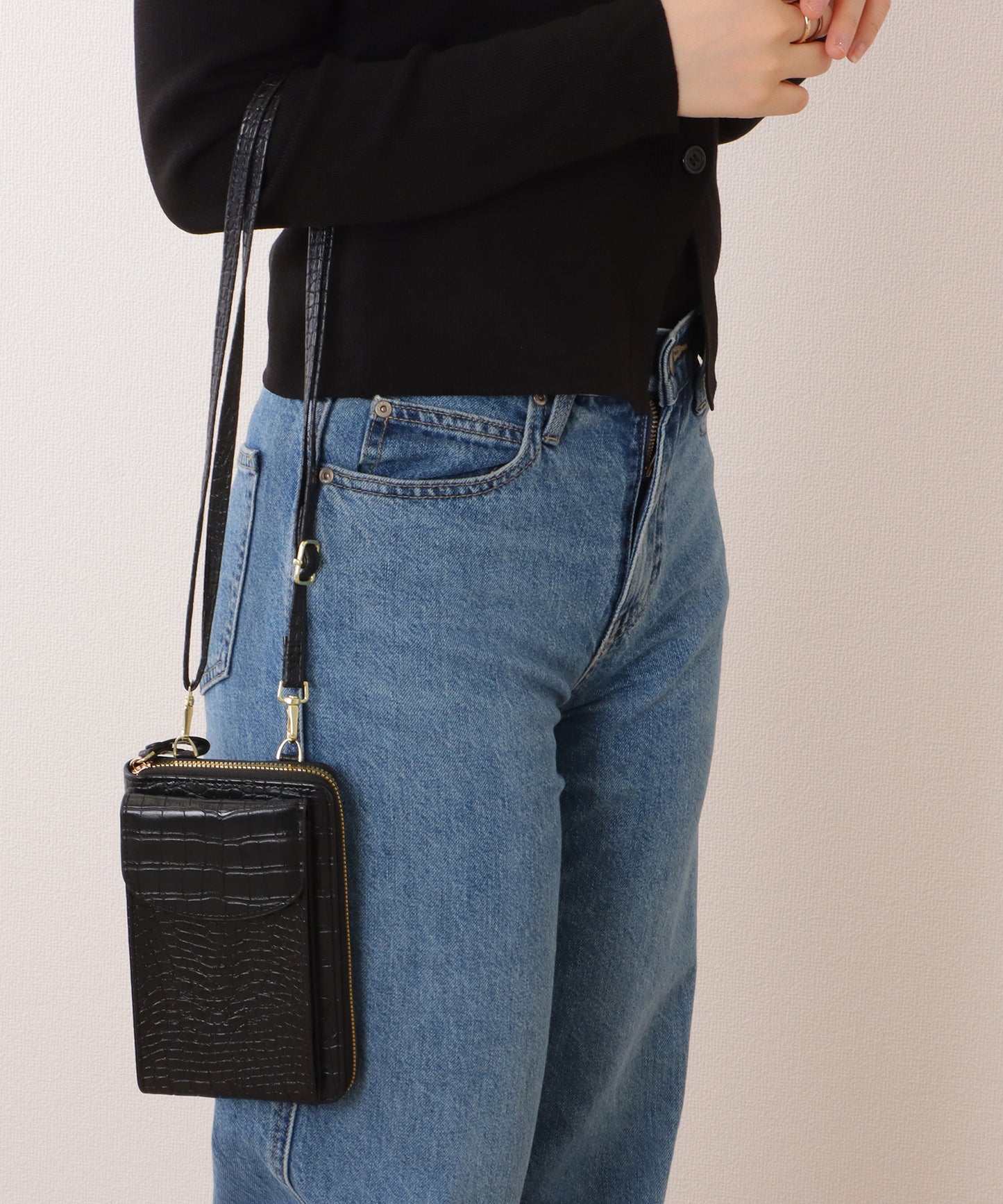 クロコダイル 型押し コンパクトショルダー ケース