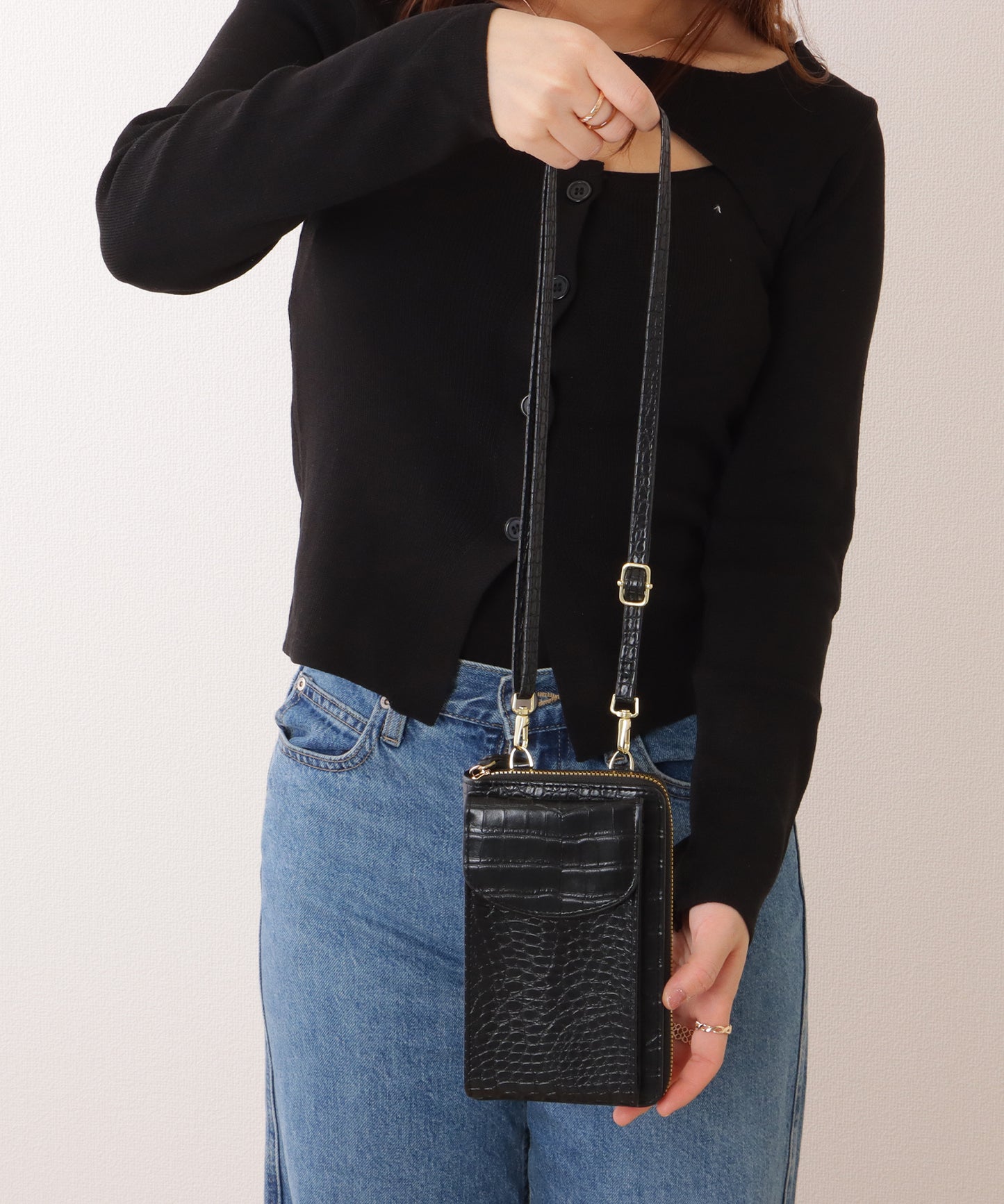 クロコダイル 型押し コンパクトショルダー ケース