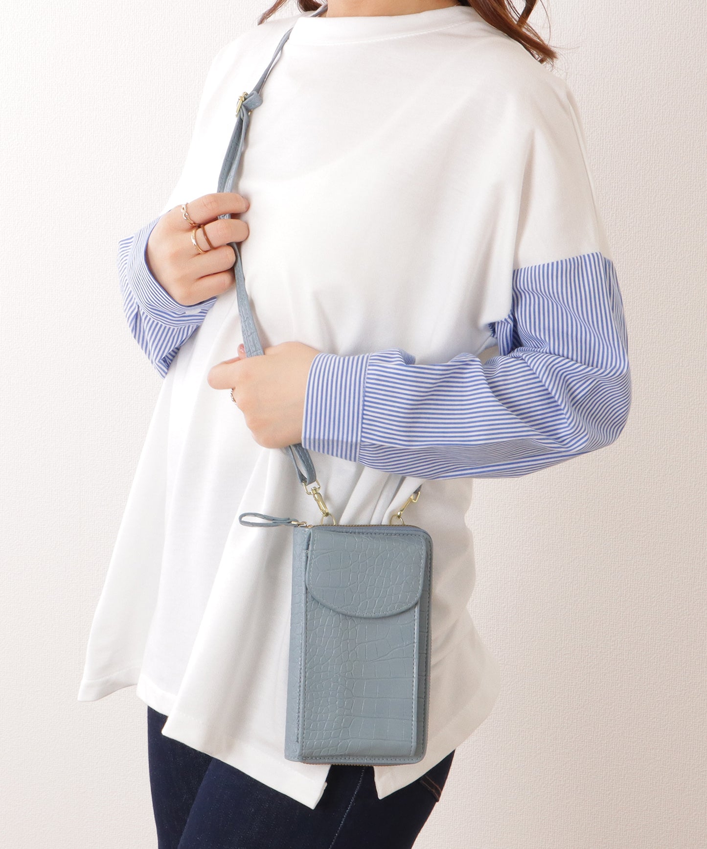 クロコダイル 型押し コンパクトショルダー ケース