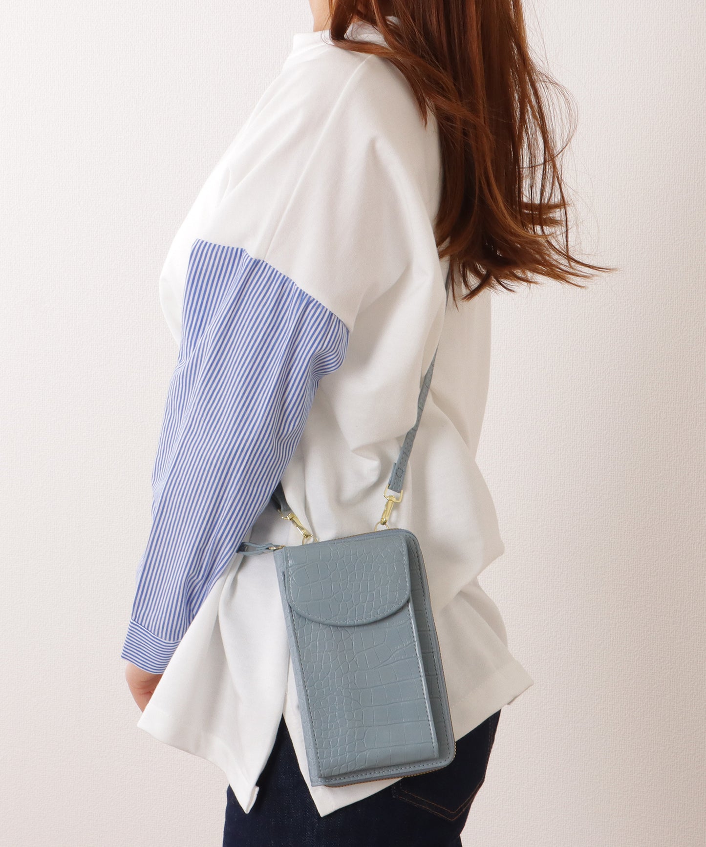 クロコダイル 型押し コンパクトショルダー ケース