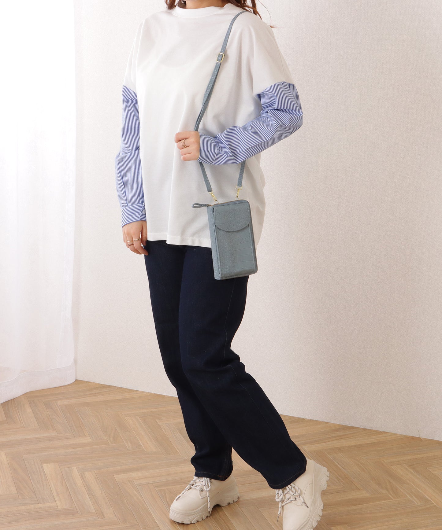 クロコダイル 型押し コンパクトショルダー ケース