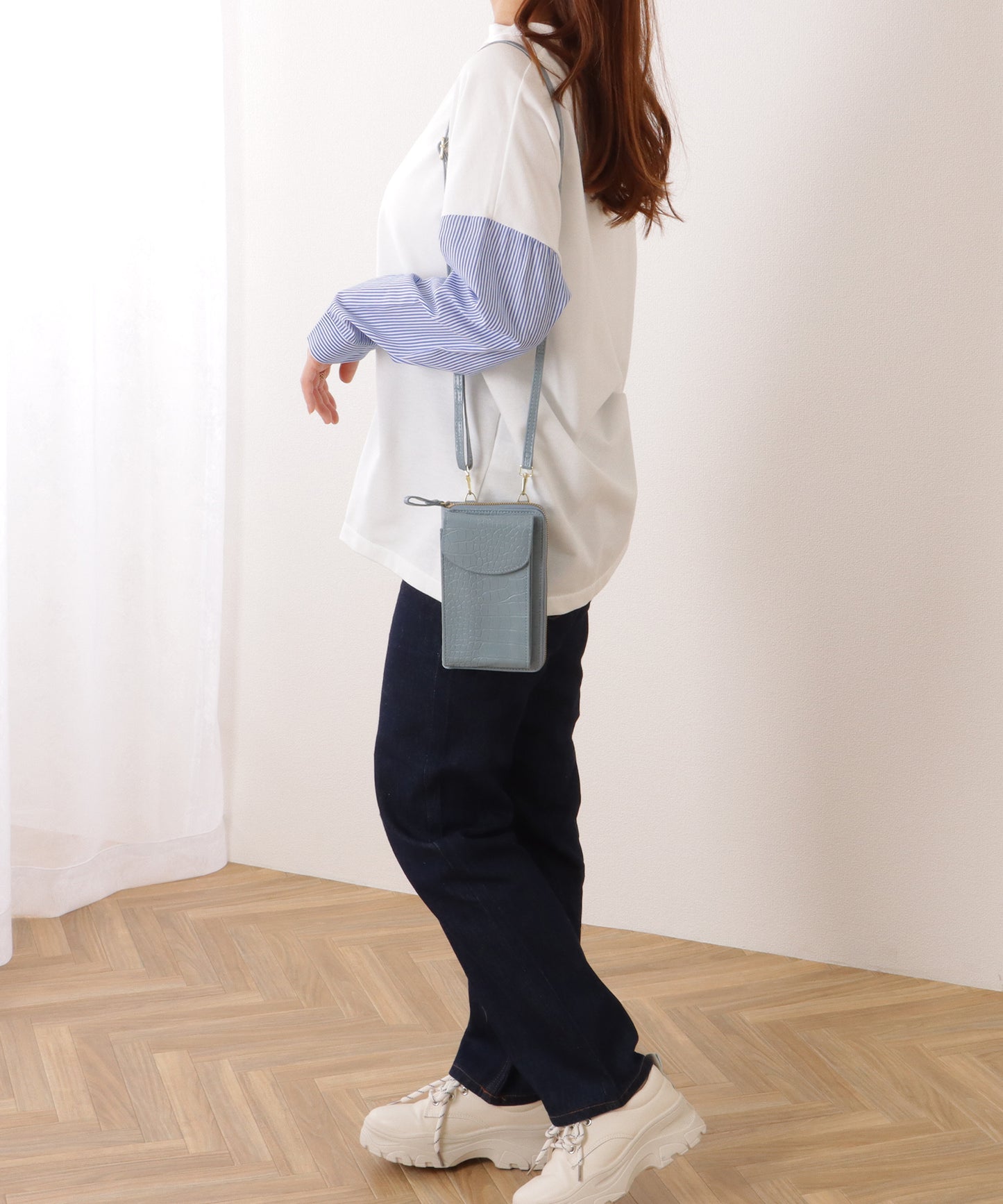 クロコダイル 型押し コンパクトショルダー ケース