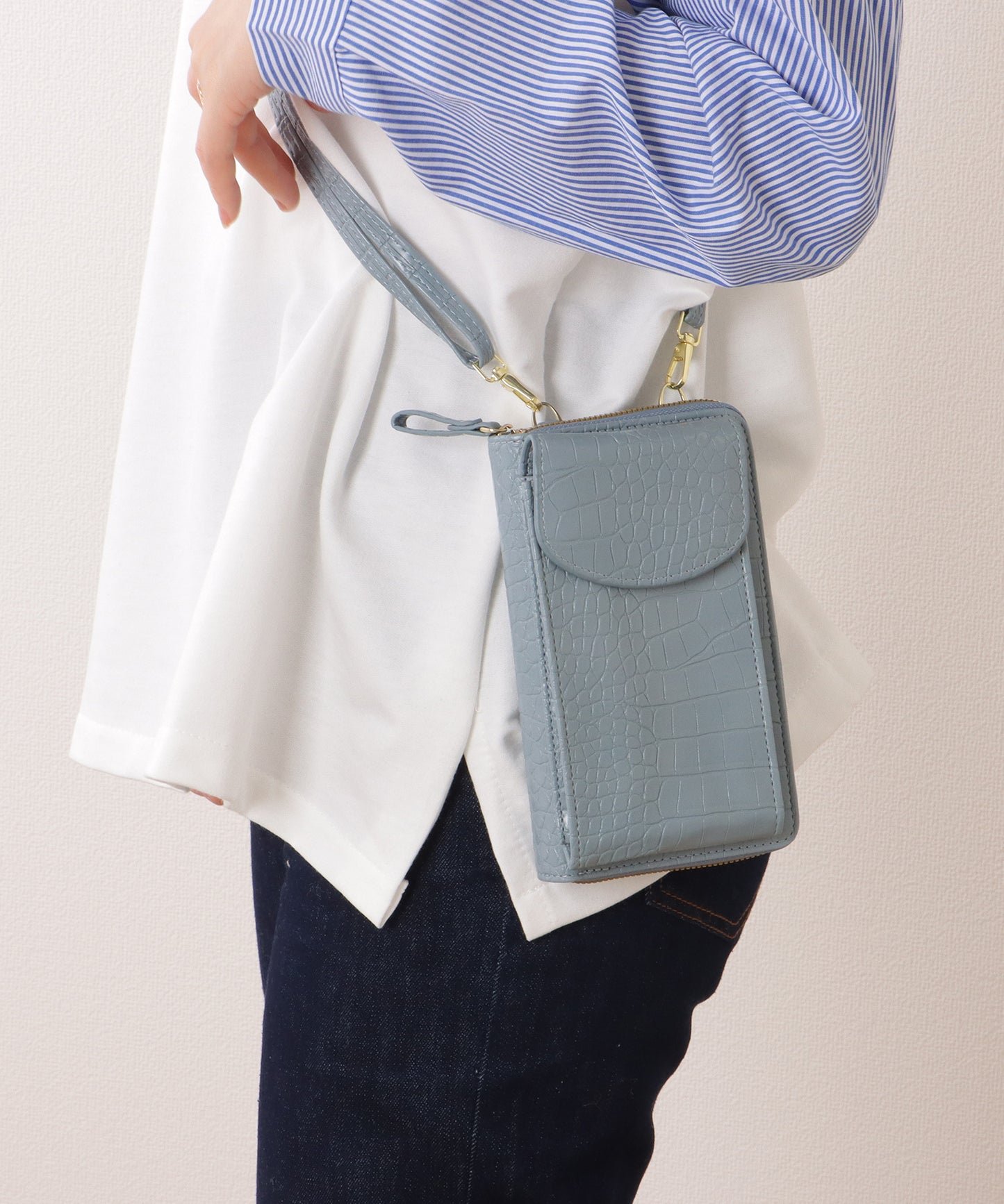 クロコダイル 型押し コンパクトショルダー ケース