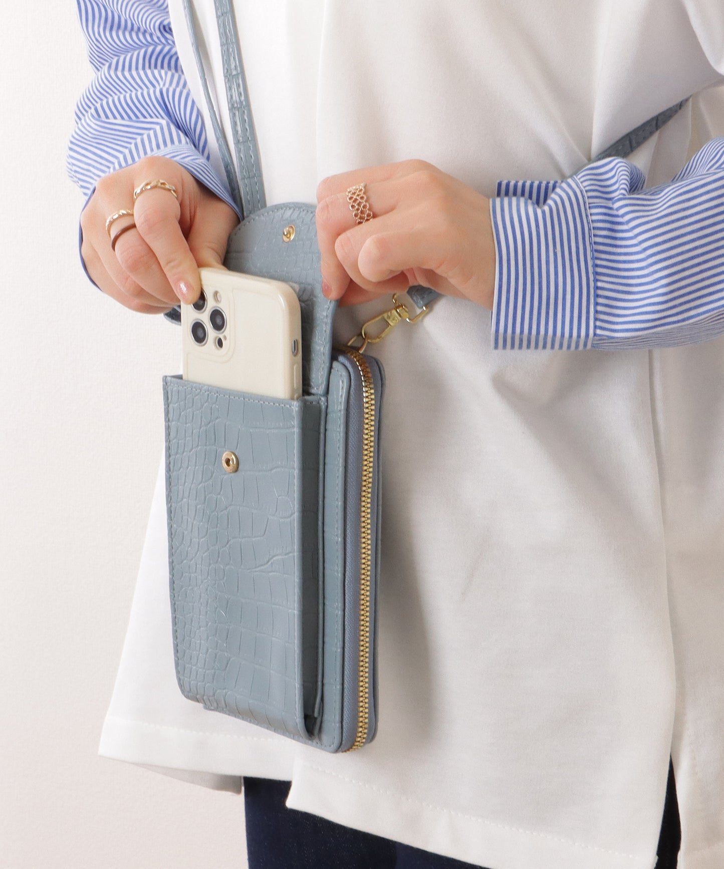 クロコダイル 型押し コンパクトショルダー ケース