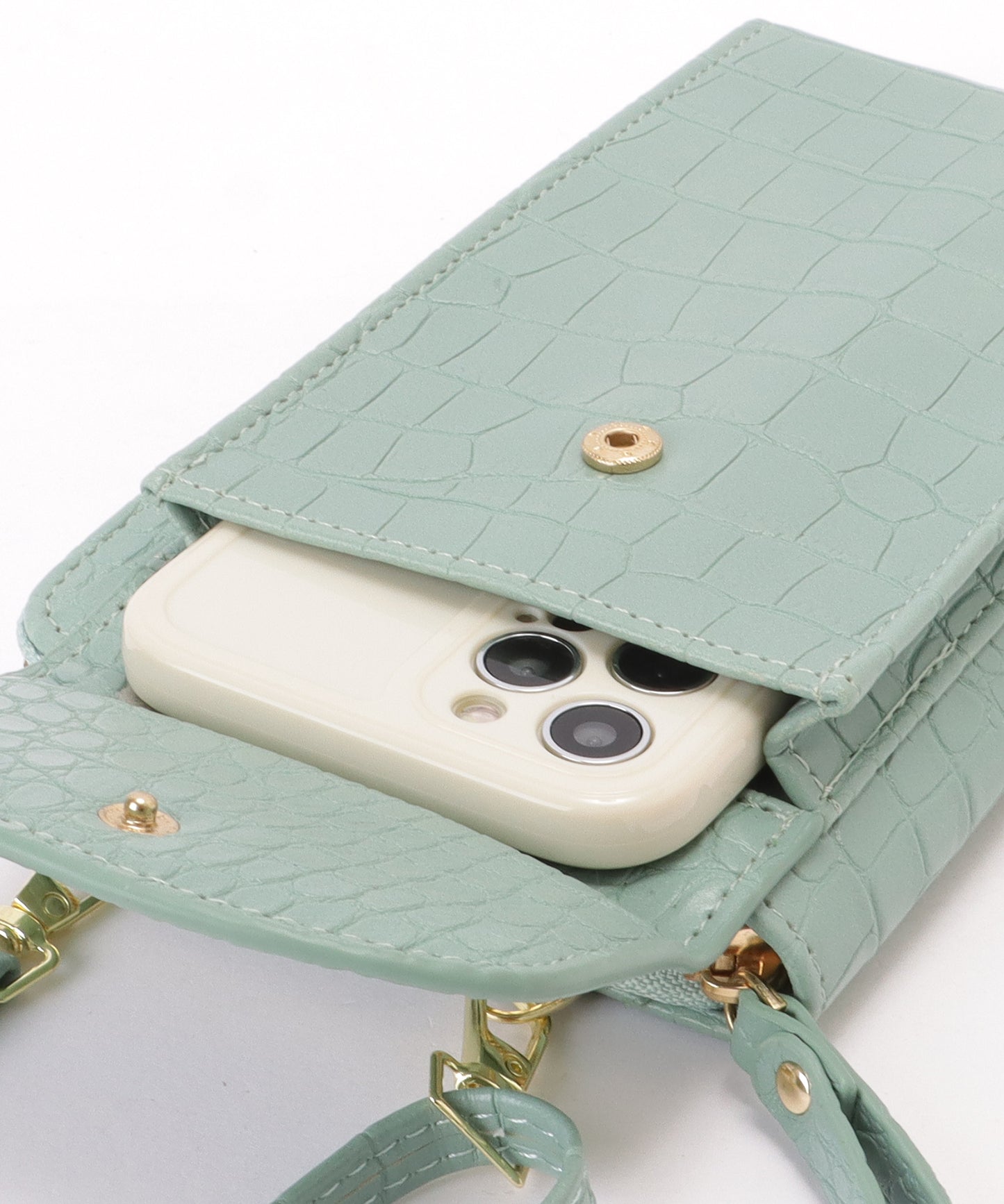 クロコダイル 型押し コンパクトショルダー ケース