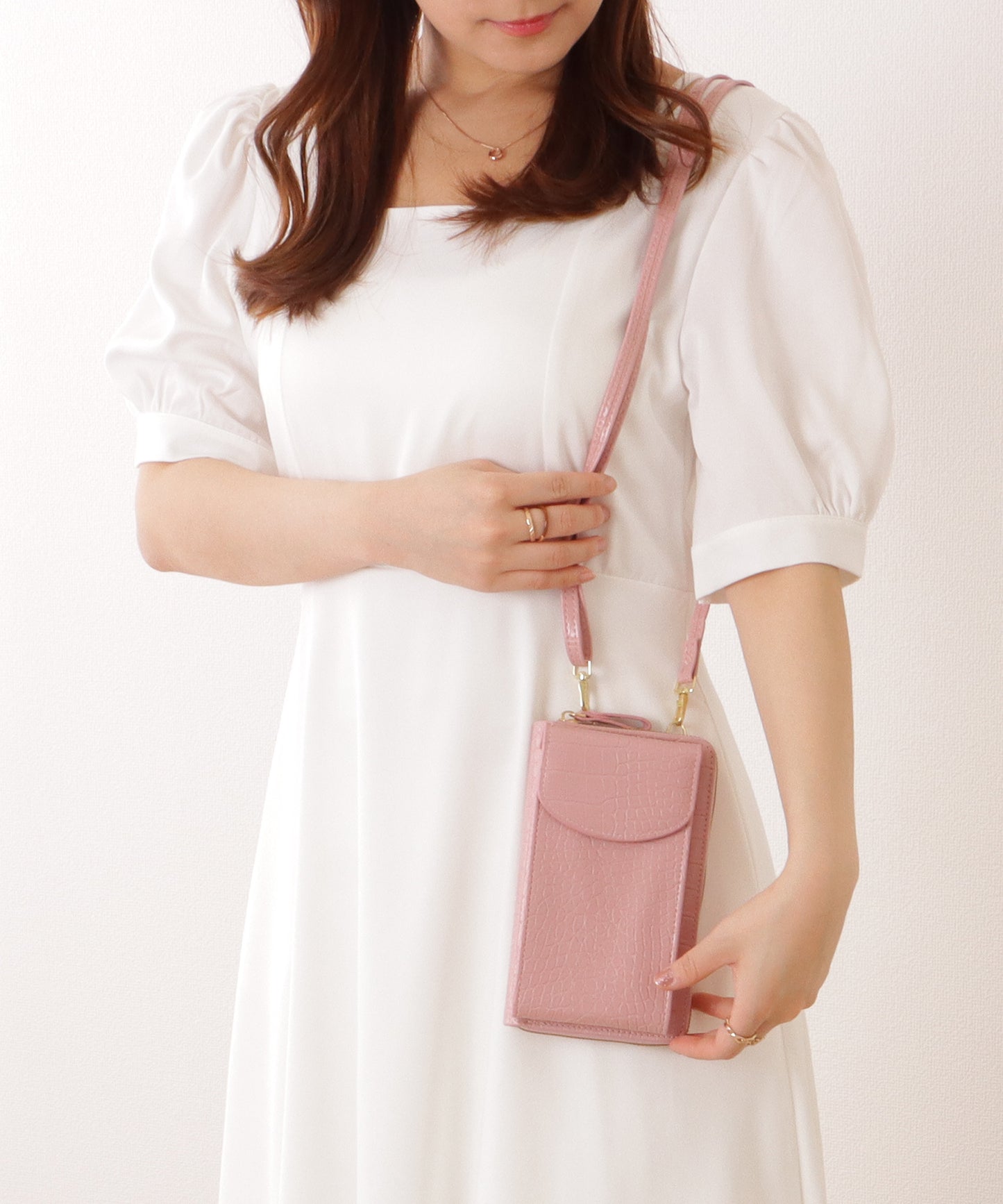 クロコダイル 型押し コンパクトショルダー ケース