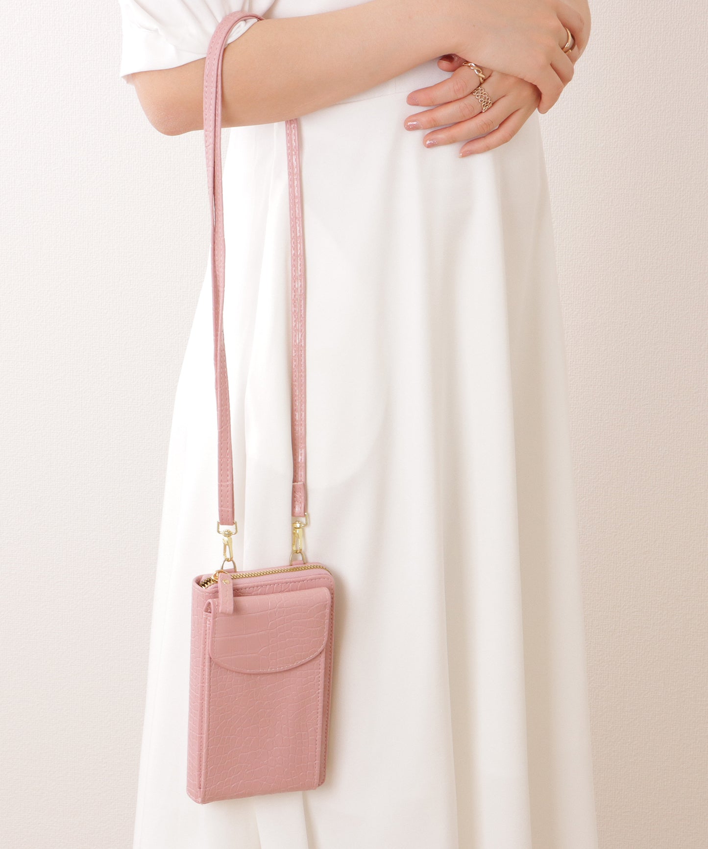 クロコダイル 型押し コンパクトショルダー ケース