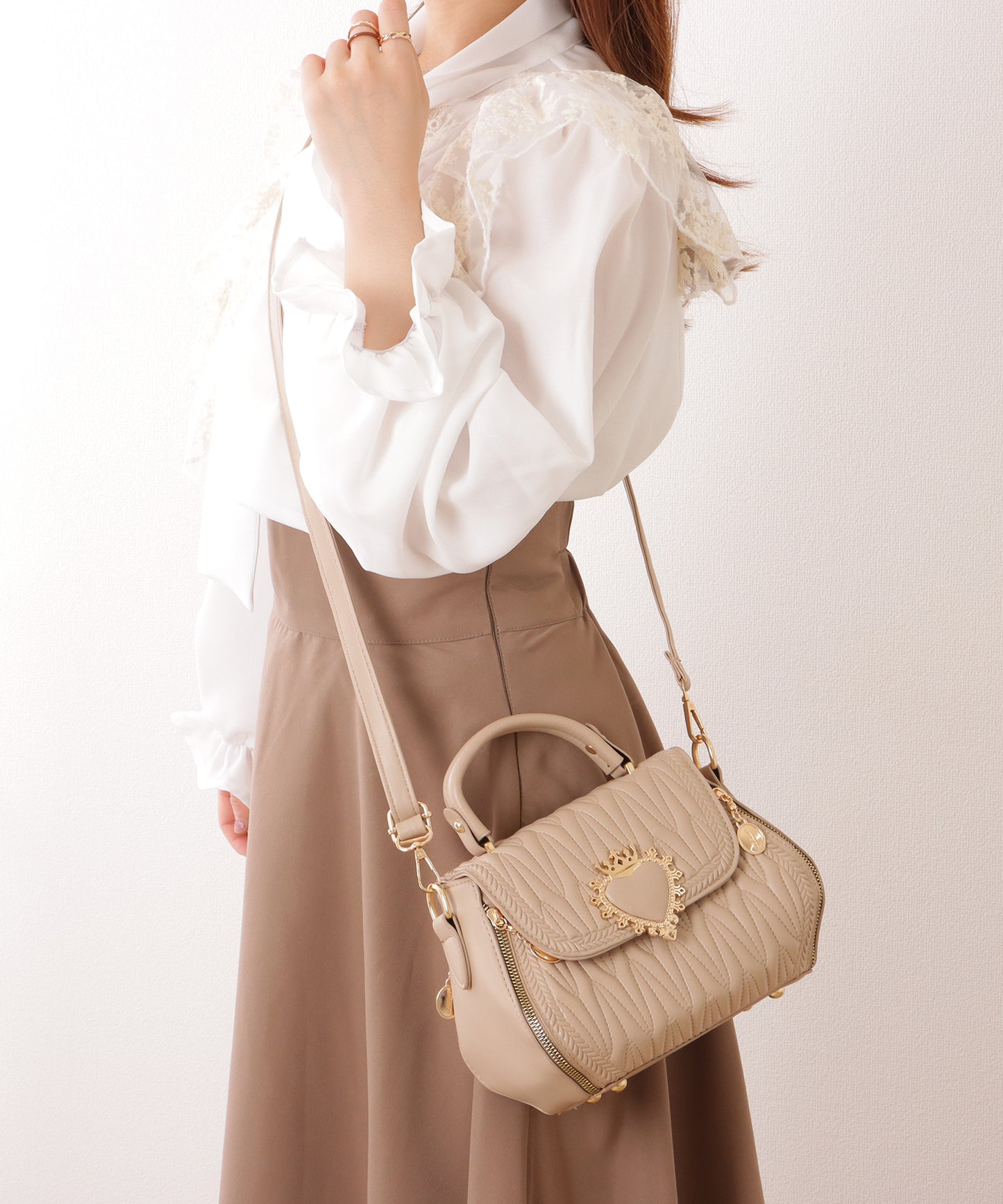 ハートバックル付き キルティング 2WAY ショルダー バッグ