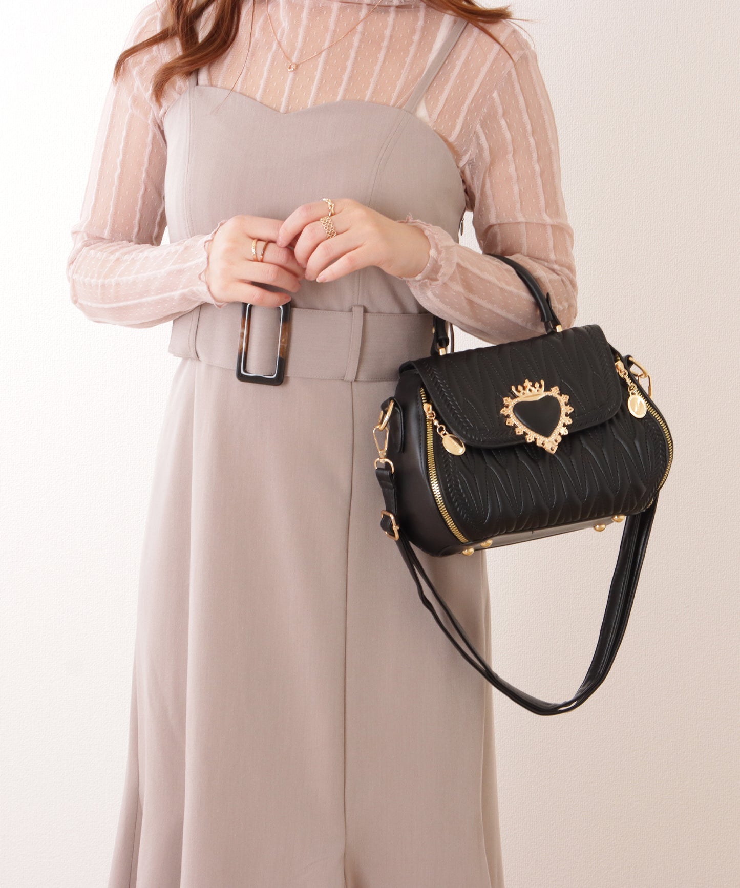 ハートバックル付き キルティング 2WAY ショルダー バッグ